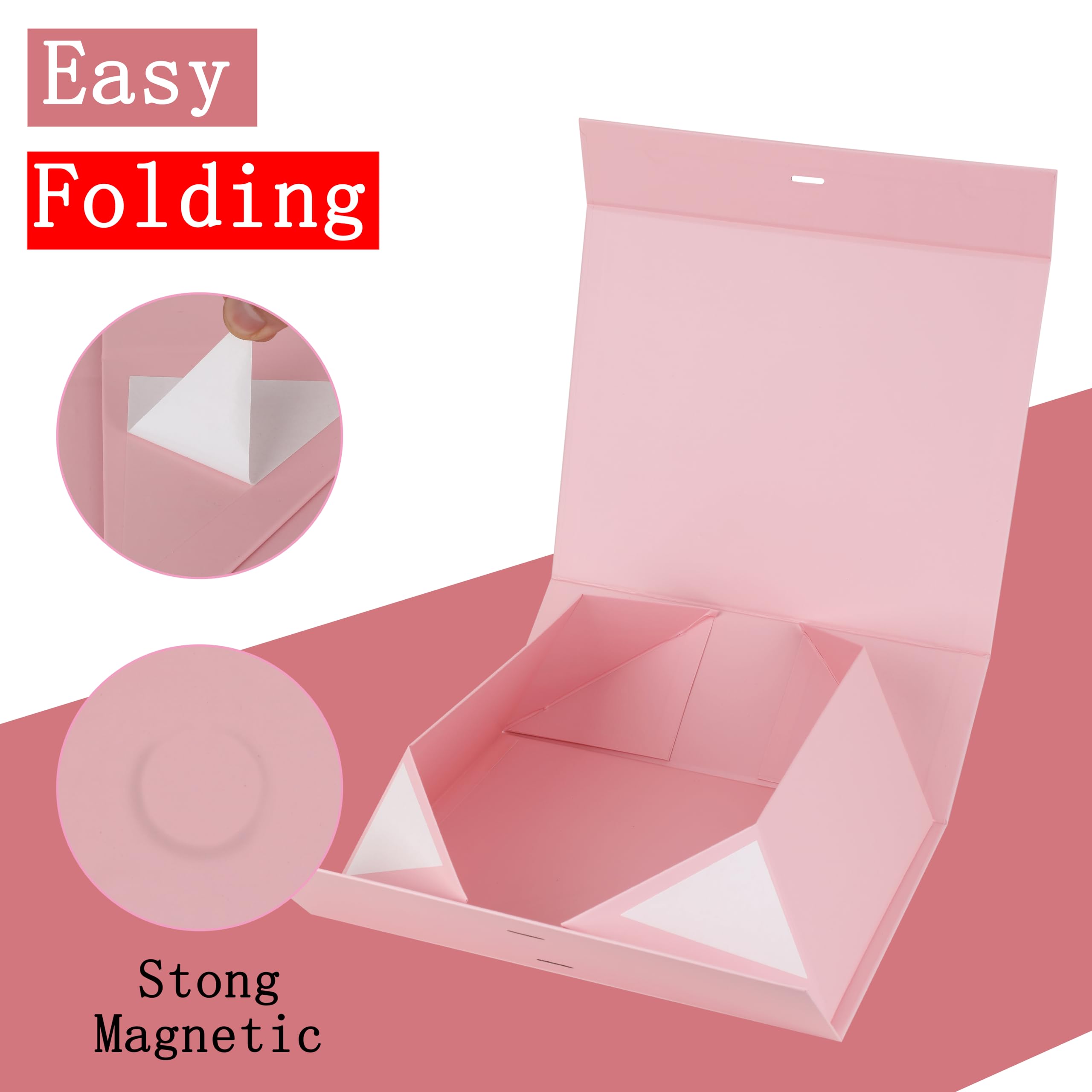 Pink Luxury Gift Box with Ribbon - 6x6x3 Inch Magnetic Closure Collapsible Box (1 Pack) | Elegant Present Packaging for Mother's Day, Birthday, Anniversary | Perfect for Jewelry, Candles & Small Gifts