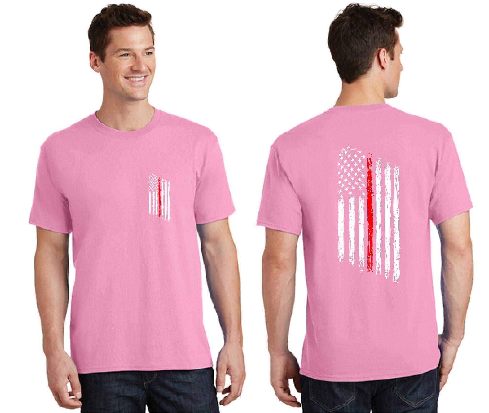 Thin Red Line Tattered American Flag T-Shirt - Firefighter Apparel Short Sleeve Shirt for Men & Women - Perfect for Firefighter Support, First Responder Events & Patriotic Occasions