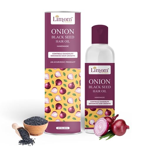 Limom Herbal Onion Black Seed Hair Oil for Men & Women - Reduces Hair Loss & Dandruff, Stimulates Hair Growth - 200ml | Perfect for Daily Scalp Massage & Hair Care Routine