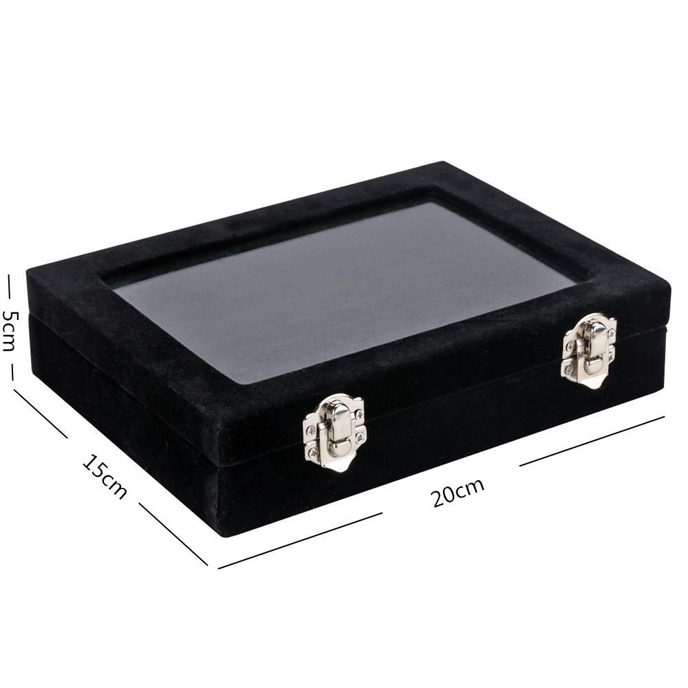 Velvet Jewelry Box for Rings & Earrings - Premium Glass Display Case with 2 Clasps - Perfect for Jewelry Storage, Organizer & Gift Packaging (Home, Retail Store, Wedding)