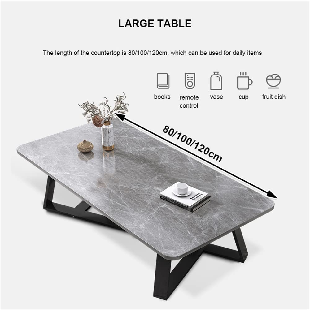 Modern Rectangular Coffee Table with Wood Top & Metal Frame - 100x50x46cm, Easy Assembly, Gray - Perfect for Living Room, Lounge, or Office Decor