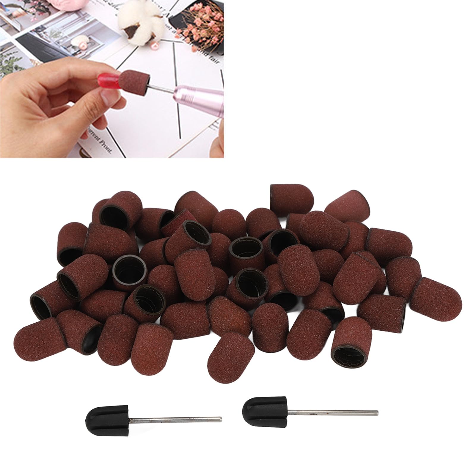 50pcs 120# Grit Nail Art Sanding Bands Set with Shaft - Professional Manicure Polishing & Grinding Bands for Nail Drill Machine | Perfect for Salon, Home Nail Care & DIY Nail Art Designs