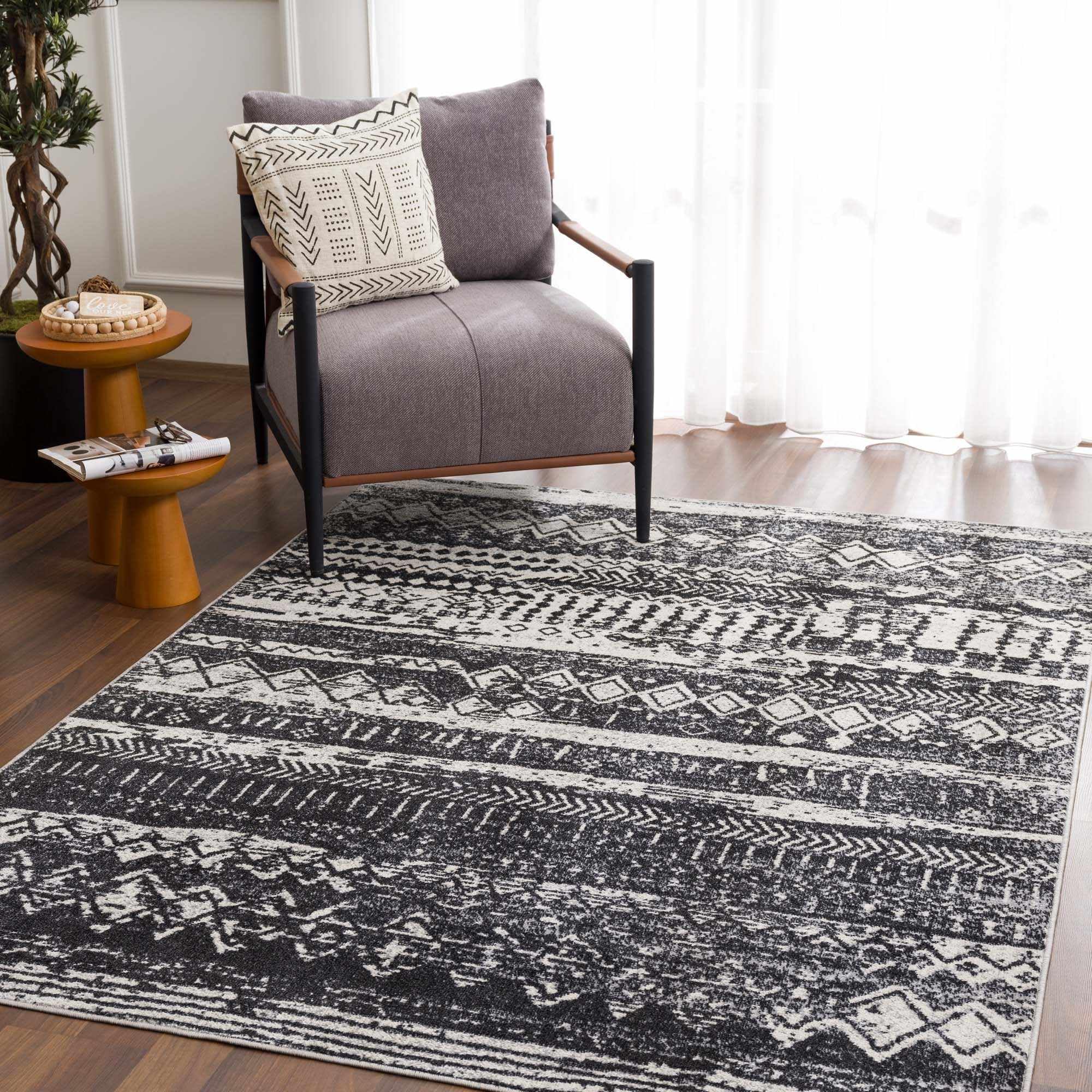 Hauteloom Palali Washable Area Rug for Living Room & Bedroom - Black & Gray - 9'3