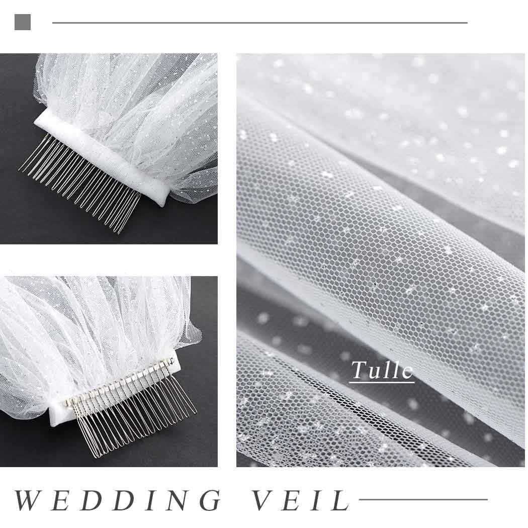 Unsutuo 1 Tier Glitter Wedding Veil - Sparkling Bridal Veil for Women & Girls - White Elbow Length Bachelorette Party Veil - Perfect for Bridal Showers, Weddings & Photo Shoots