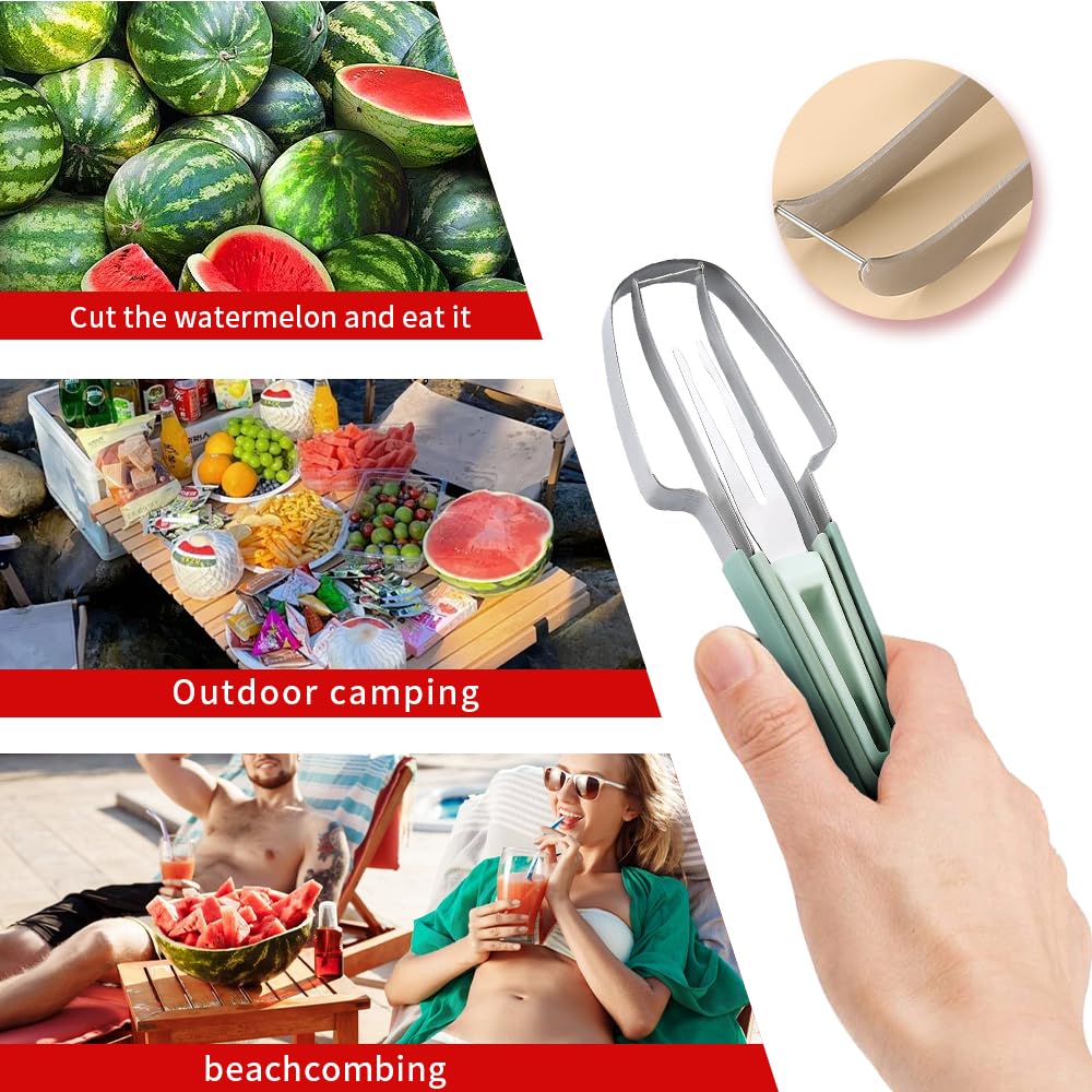 2024 Upgraded 3-in-1 Stainless Steel Watermelon Slicer & Fruit Cutter - Multi-Functional Kitchen Tool for Watermelons, Melons & Pineapples - Perfect for BBQs, Picnics & Summer Parties (1PC)
