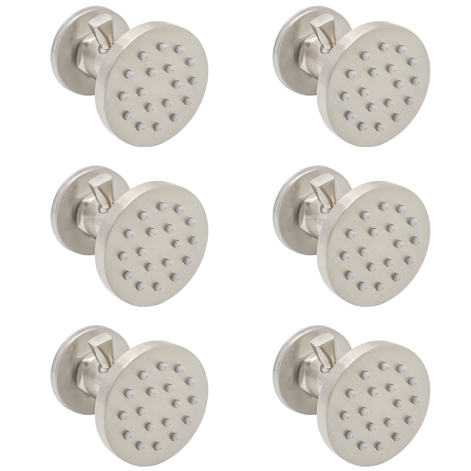 Upgraded Solid Brass Round Shower Spray Jets - 6 Pack Wall Mounted Adjustable Body Massage Sprayer with On/Off Switch & Water Control Valve in Brushed Nickel - Perfect for Spa-Like Bathroom Experience & Luxury Shower Upgrades