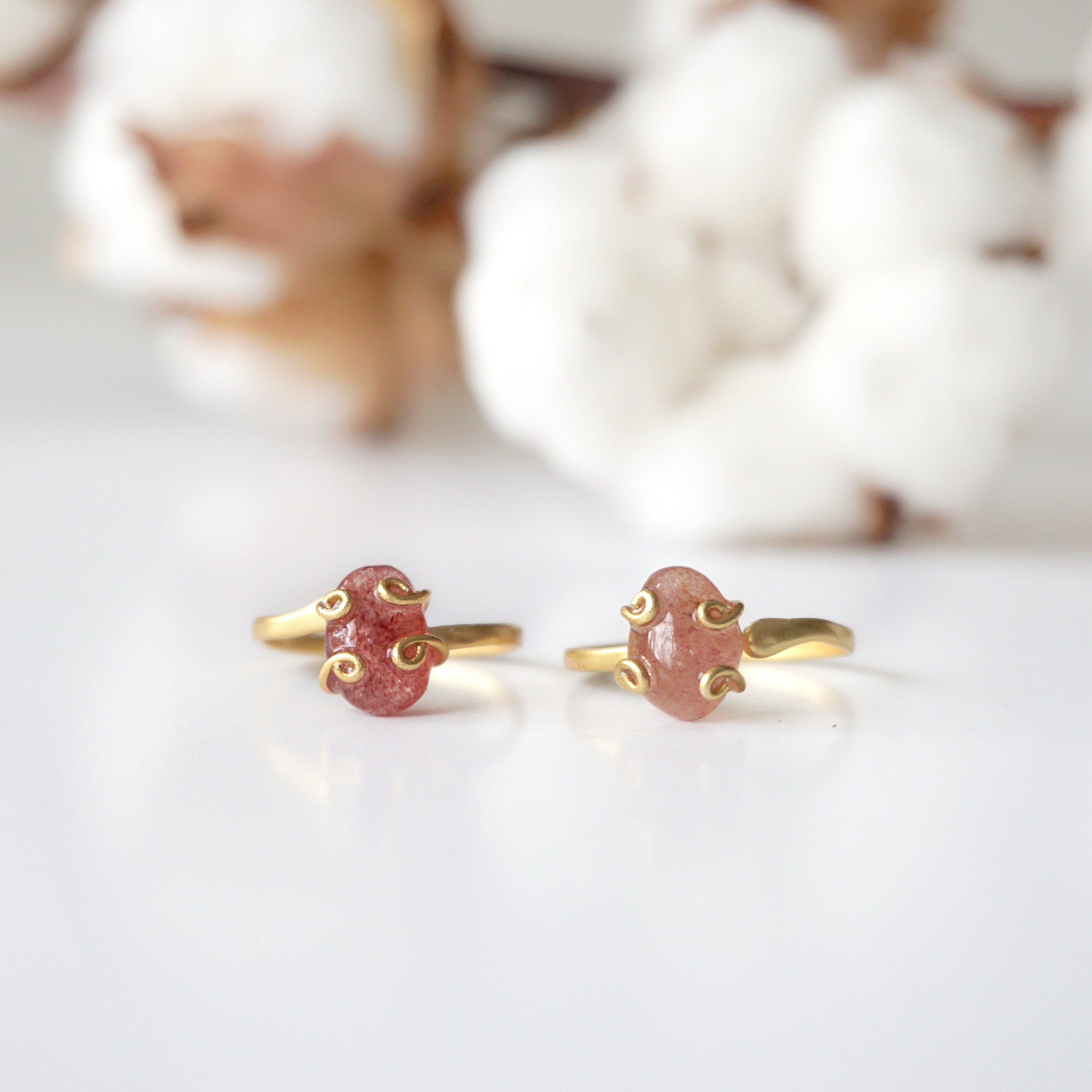 Strawberry Quartz Adjustable Ring 14k Gold Filled - Elegant Jewelry for Women, Perfect for Everyday Wear, Gifts & Special Occasions