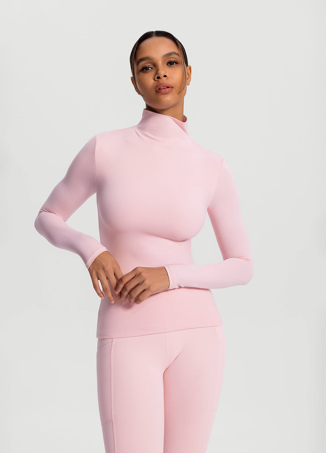 Women's Mock Neck Long Sleeve T-Shirt - Soft Stretch Casual Blouse for Everyday Wear | Perfect for Office, Date Night & Layering
