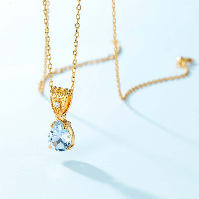 Blue Topaz Teardrop Pendant Necklace - Sagittarius Birthstone Jewelry for Women | December Birth Gift, Zodiac Necklace for Birthday, Anniversary & Special Occasions | HJZB 163