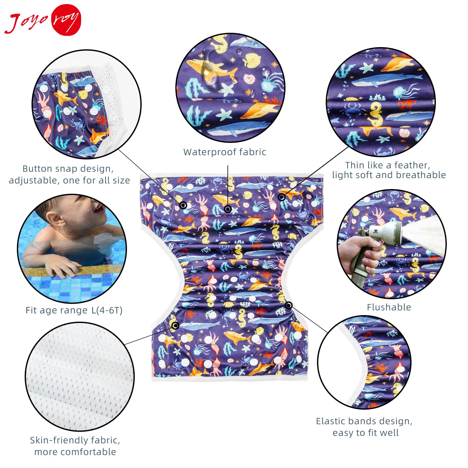 **Joyo Roy Reusable Baby Swim Diaper - Waterproof Toddler Swim Diaper for Boys & Girls (Size 5, Medium/Large, 4-6T) - Perfect for Pool, Beach & Water Play**