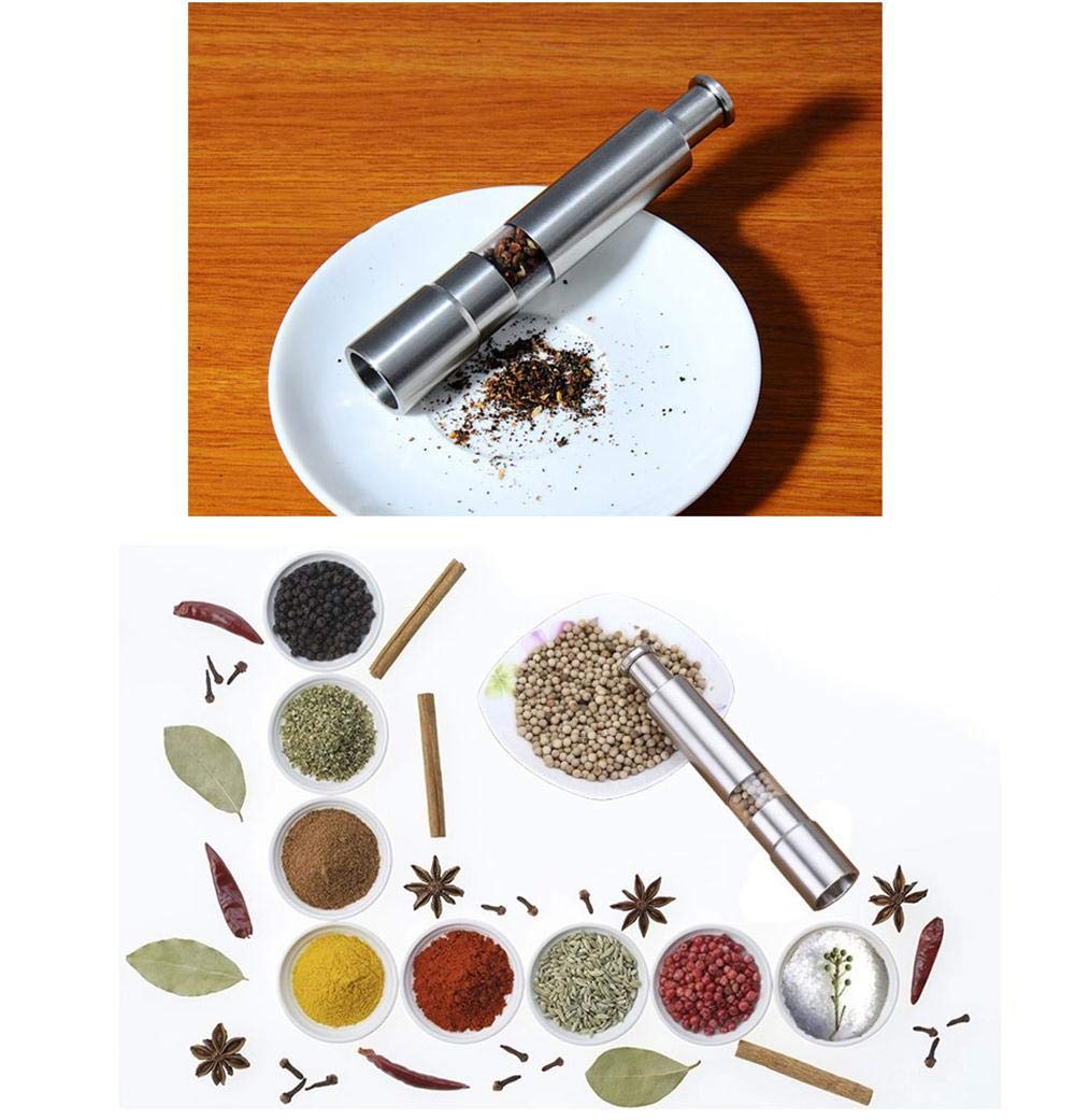 Premium Stainless Steel Salt and Pepper Grinder Set of 2 - Adjustable Push Button Design for Black Pepper, Sea Salt & Himalayan Salt - Perfect for Kitchen, Dining Table & Outdoor BBQ