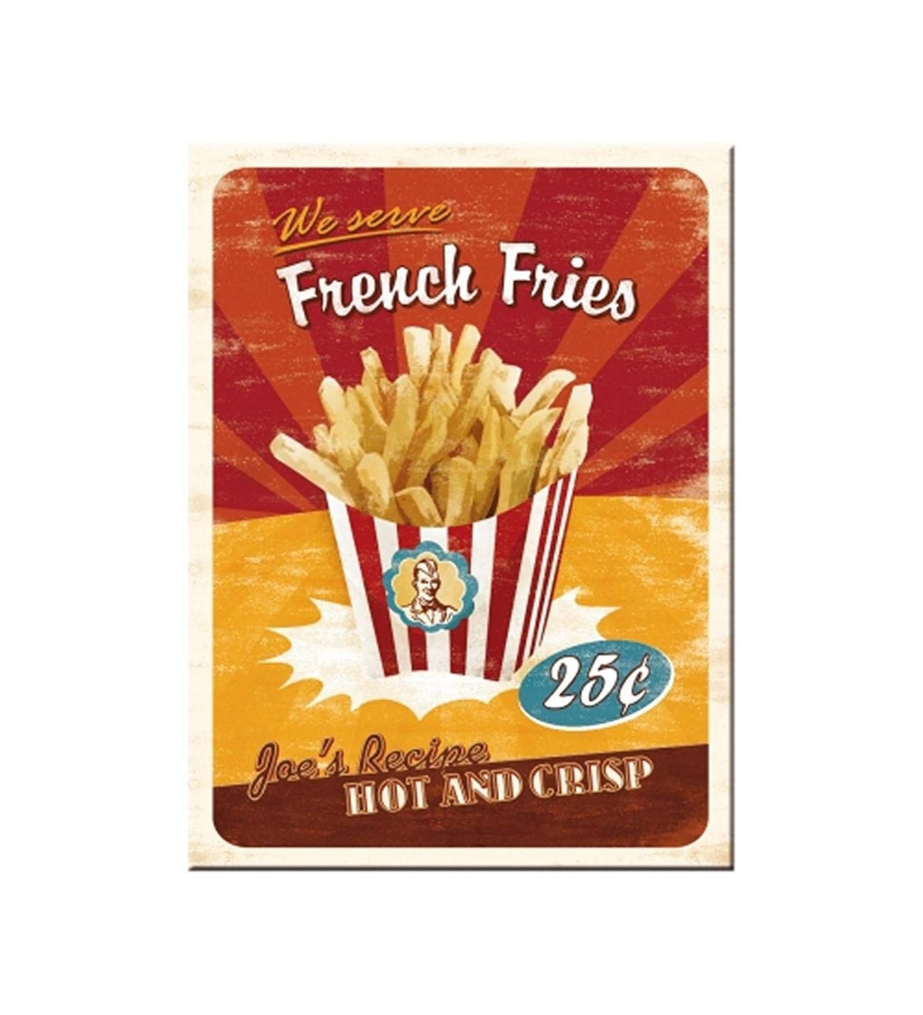 Vintage French Fries Steel Fridge Magnet - Retro Kitchen Decor for Refrigerators - Perfect for Home, Office & Gifts (Set of 1) - Ideal for Food Lovers & 90s Nostalgia Decor