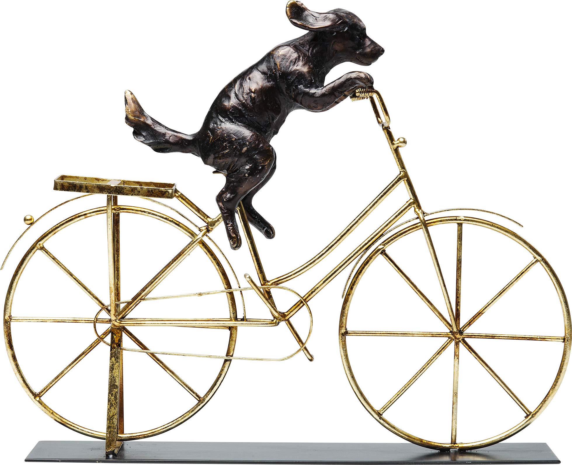 Vintage Gold Dog with Bicycle Decorative Figurine - Handcrafted Home Decor Statue for Living Room, Bookshelf, or Office Desk Display