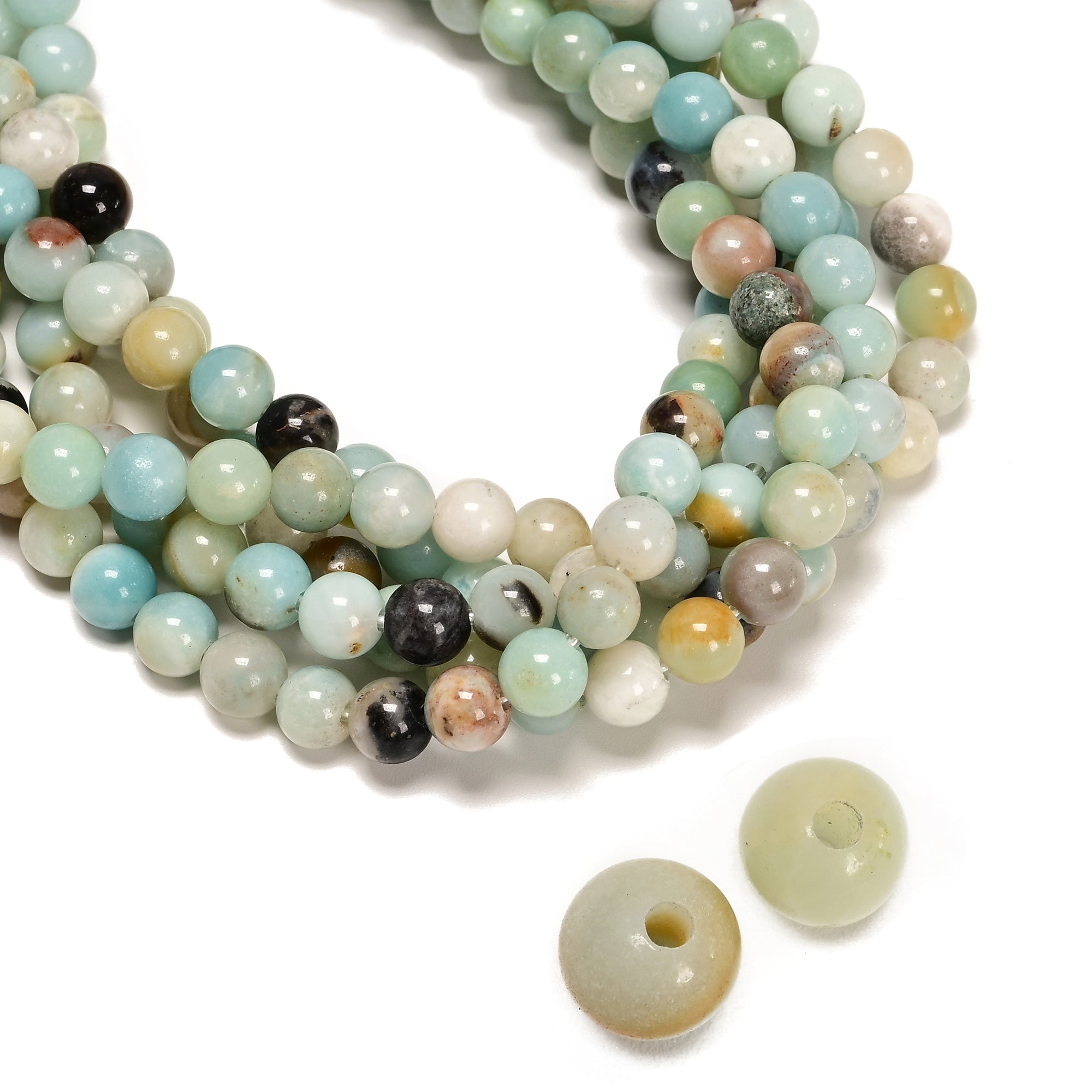 2.0mm Large Hole Multi-Color Amazonite Smooth Round Beads - 6mm, 8mm, 10mm, 12mm, 15.5 Inch Strand for Jewelry Making, DIY Crafts, Bracelets & Necklaces - Perfect for Beaders & Crafters