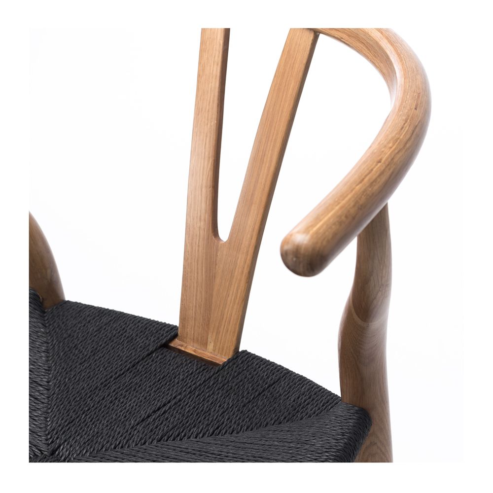 Natural Oak & Black Rope Wishbone Dining Chair - Mid-Century Modern Wooden Chair for Kitchen, Dining Room & Restaurant Decor