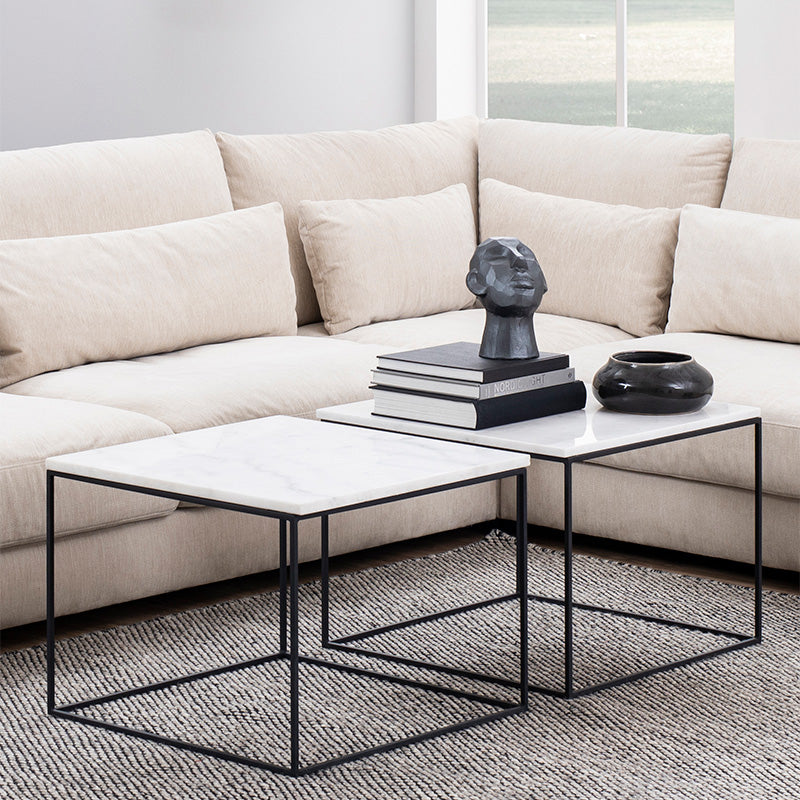 LUCIO White Marble Coffee Table 60cm - Modern Round Living Room Center Table for Small Spaces & Apartments