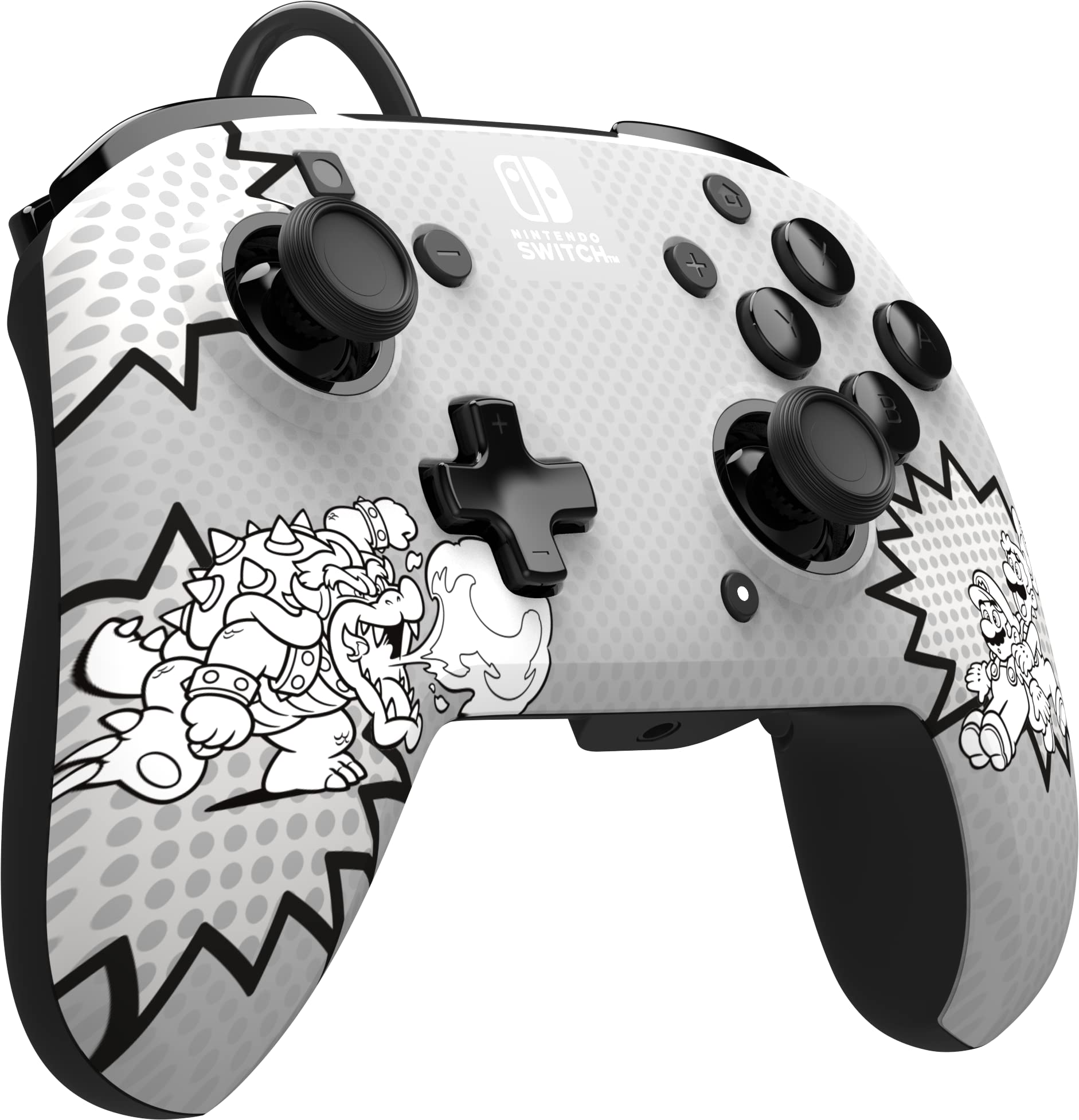 PDP REMATCH: Comic Attack Noir, Grey, White USB Game Controller Analog/Digital for Nintendo Switch & OLED - Perfect for Multiplayer Gaming & Long Play Sessions