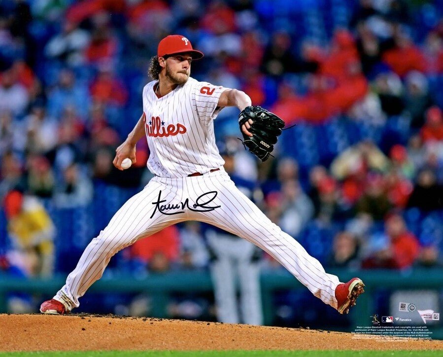 Aaron Nola Autographed 16x20 Philadelphia Phillies Pitching Action Photo - Limited Edition Collectible for Baseball Fans & Sports Memorabilia Enthusiasts - Perfect for Man Cave, Sports Room Decor or Gift for Phillies Fans