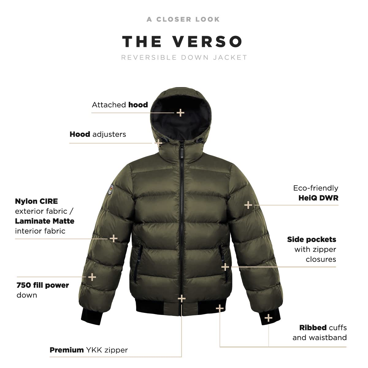 Triple F.A.T. Goose Verso Reversible Down Puffer Jacket for Men - Warm Winter Coat with Hood - Lightweight Waterproof Parka for Outdoor Activities & Urban Style