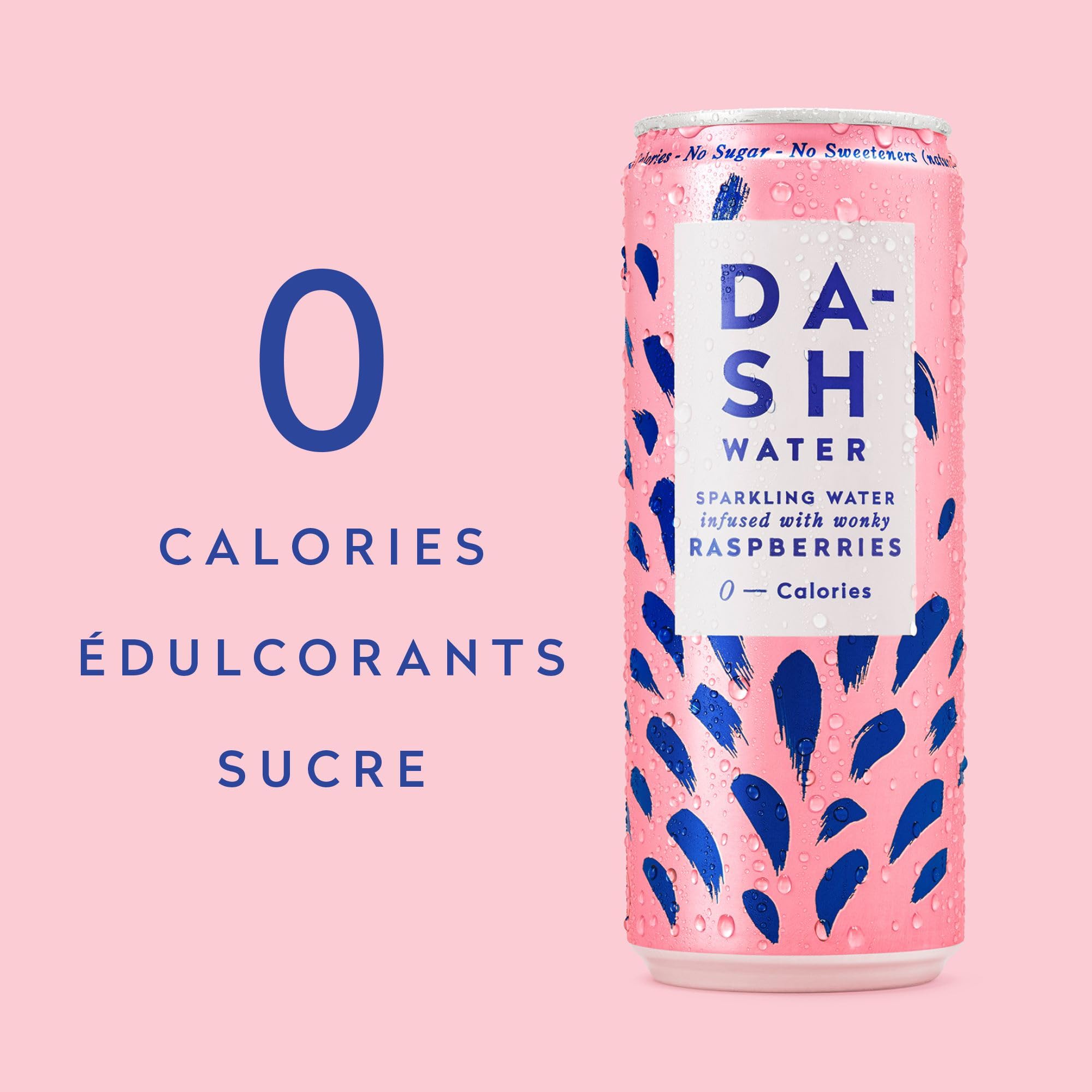 DASH 12x Eaux Pétillantes Aromatisées à la Framboise Sans Sucre, Sans Édulcorant, Sans Calories – Infusées avec des Fruits Rejetés (12x330ml) – Idéal pour une Hydratation Saine et Rafraîchissante au Bureau ou en Voyage