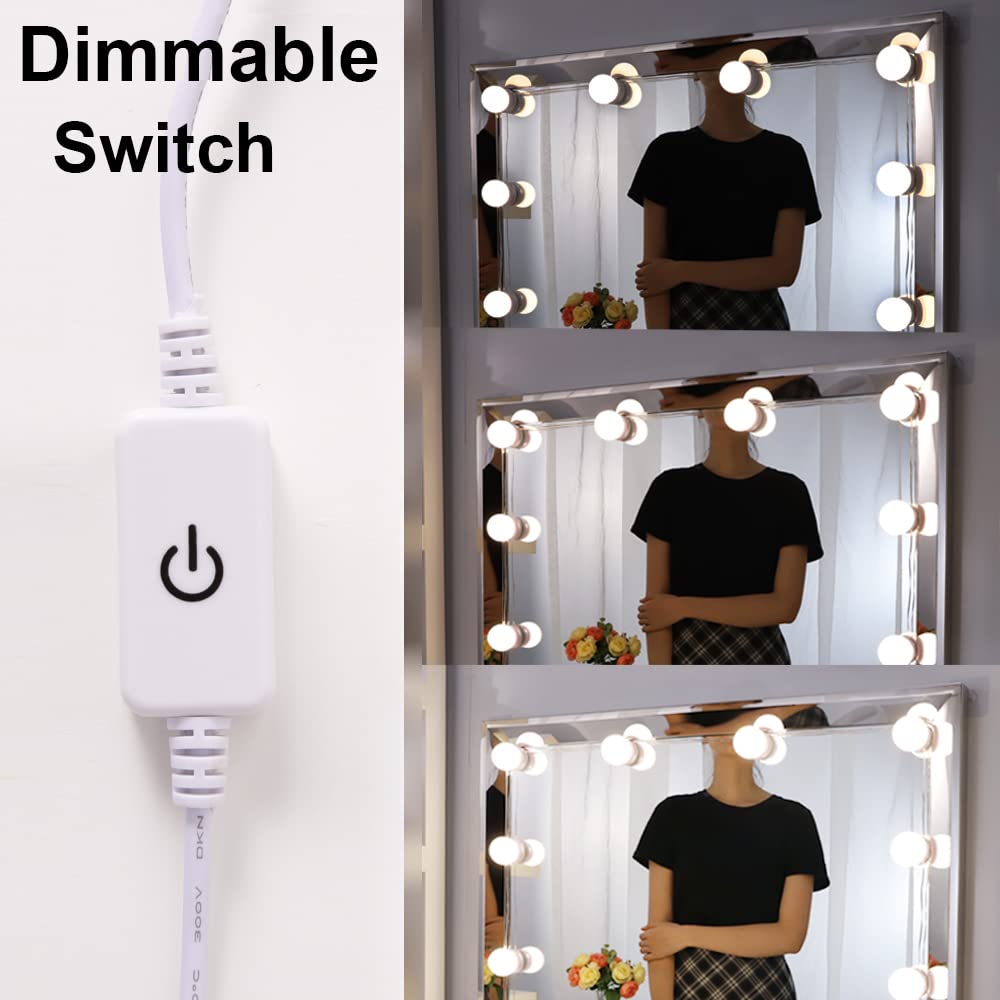 Chende Hollywood Vanity Lights for Makeup - 14 Dimmable LED Bulbs with AC Adapter, Stick-On Mirror Lights for Dressing Room & Bathroom (Mirror Not Included) - Perfect for Makeup Application, Photography Lighting, and Home Decor