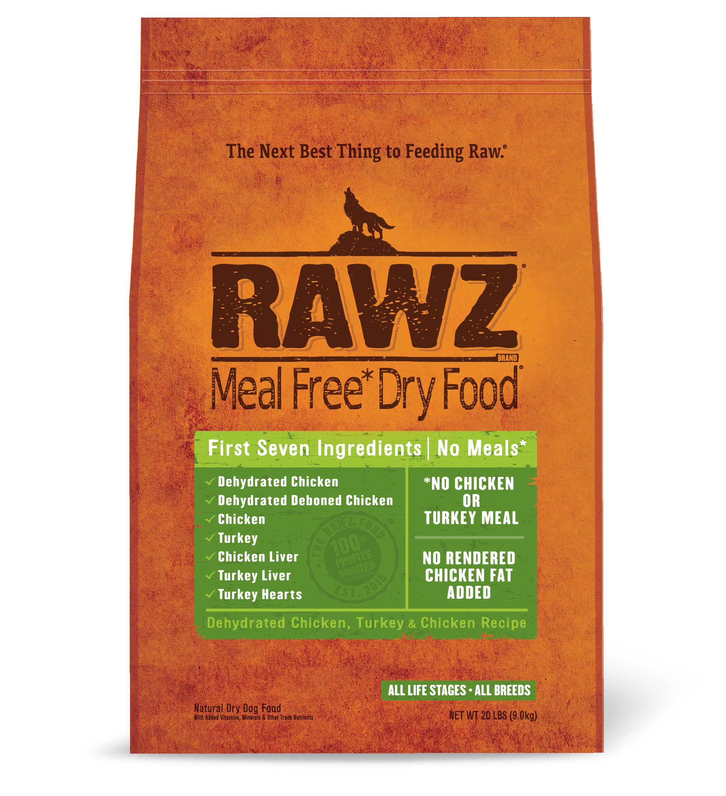 Rawz Meal Free Dry Dog Food - Chicken & Turkey Recipe, 20lb Bag | High Protein, Grain-Free Kibble for Adult Dogs | Perfect for Active Pets & Daily Feeding