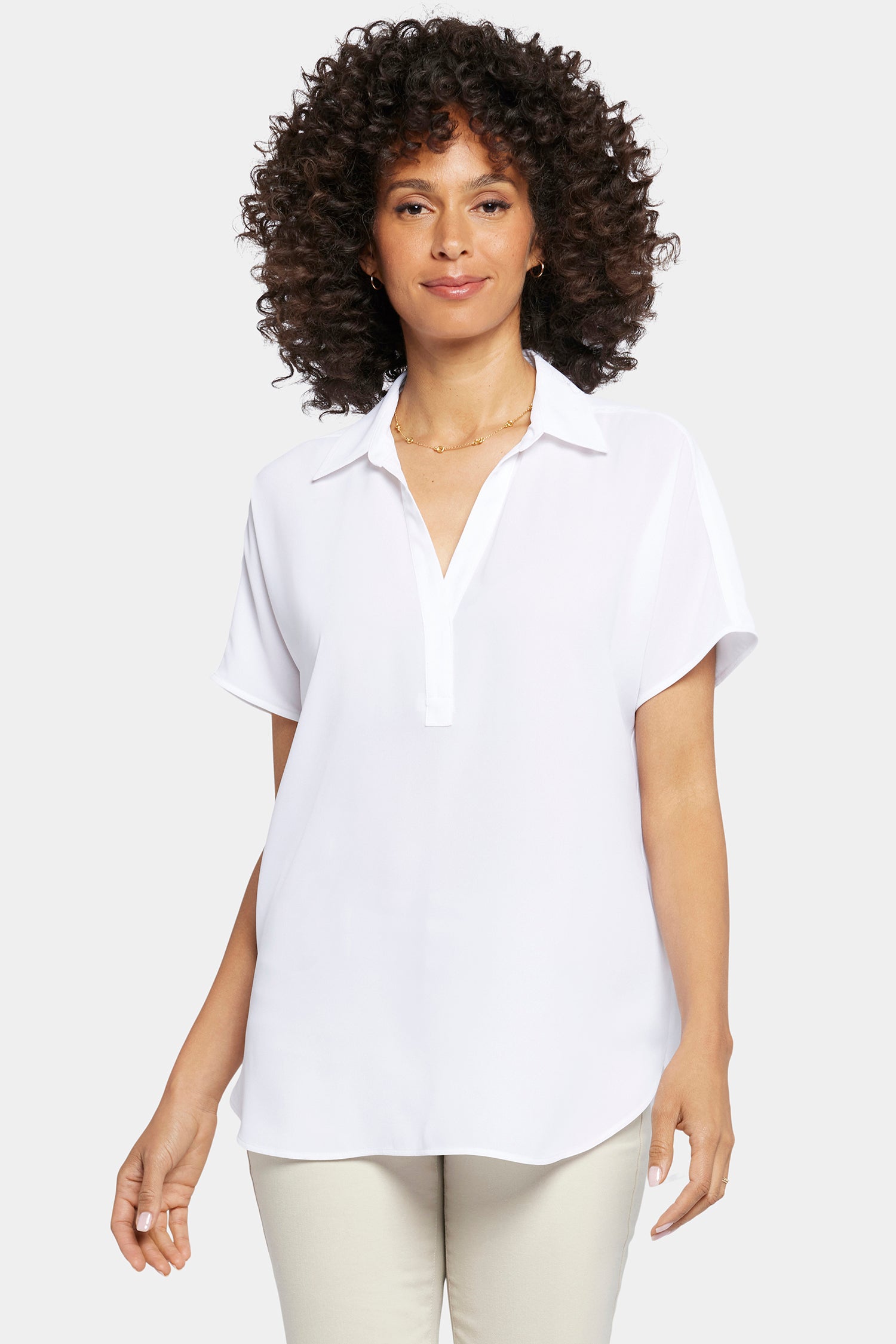Becky Short Sleeve Blouse in Optic White - Women's Casual Office Wear & Summer Tops