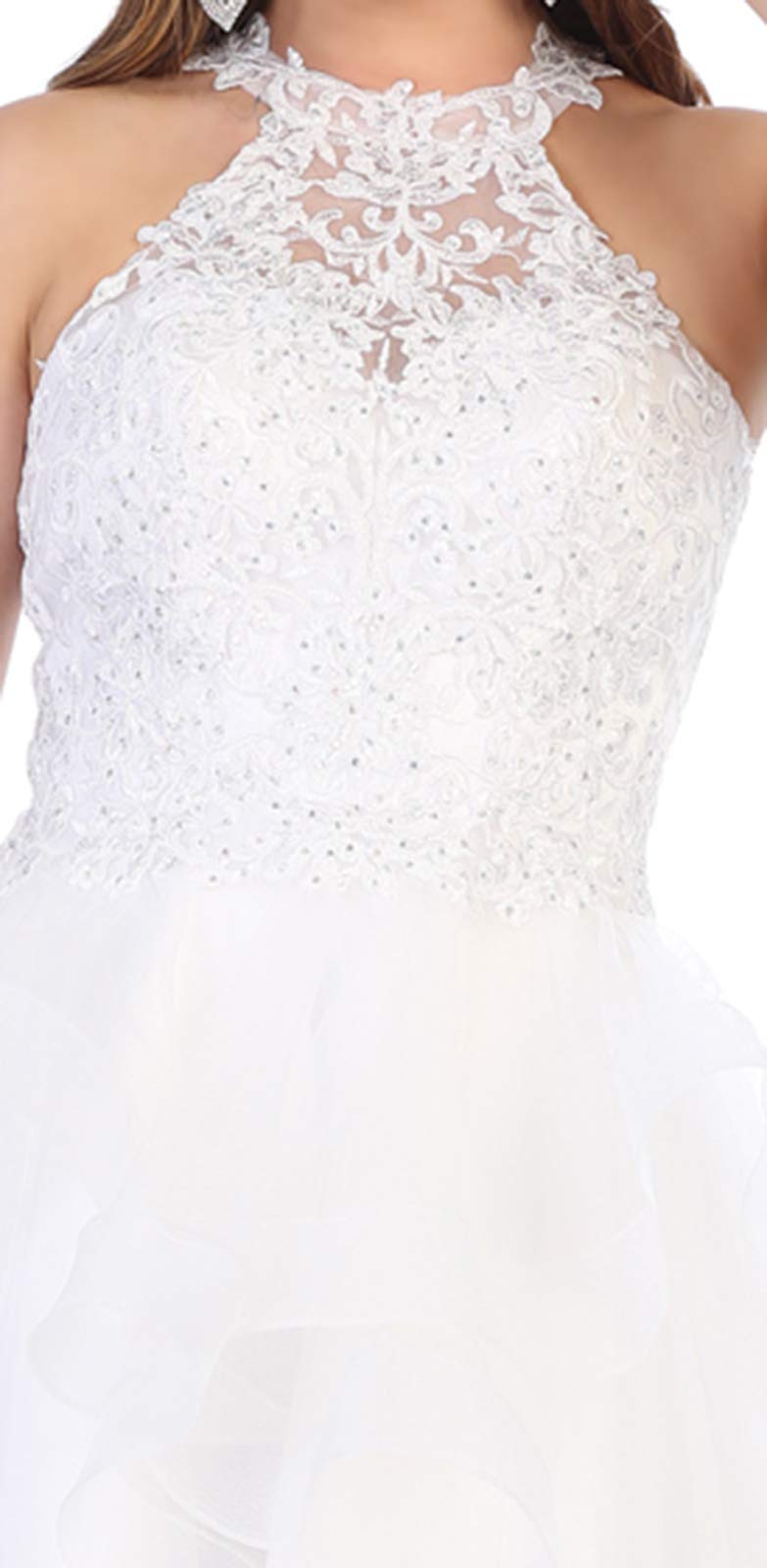 FDS1700 Women's Elegant Embroidered Halter Cocktail Dress - White Size 10 | Perfect for Evening Parties, Weddings & Special Occasions