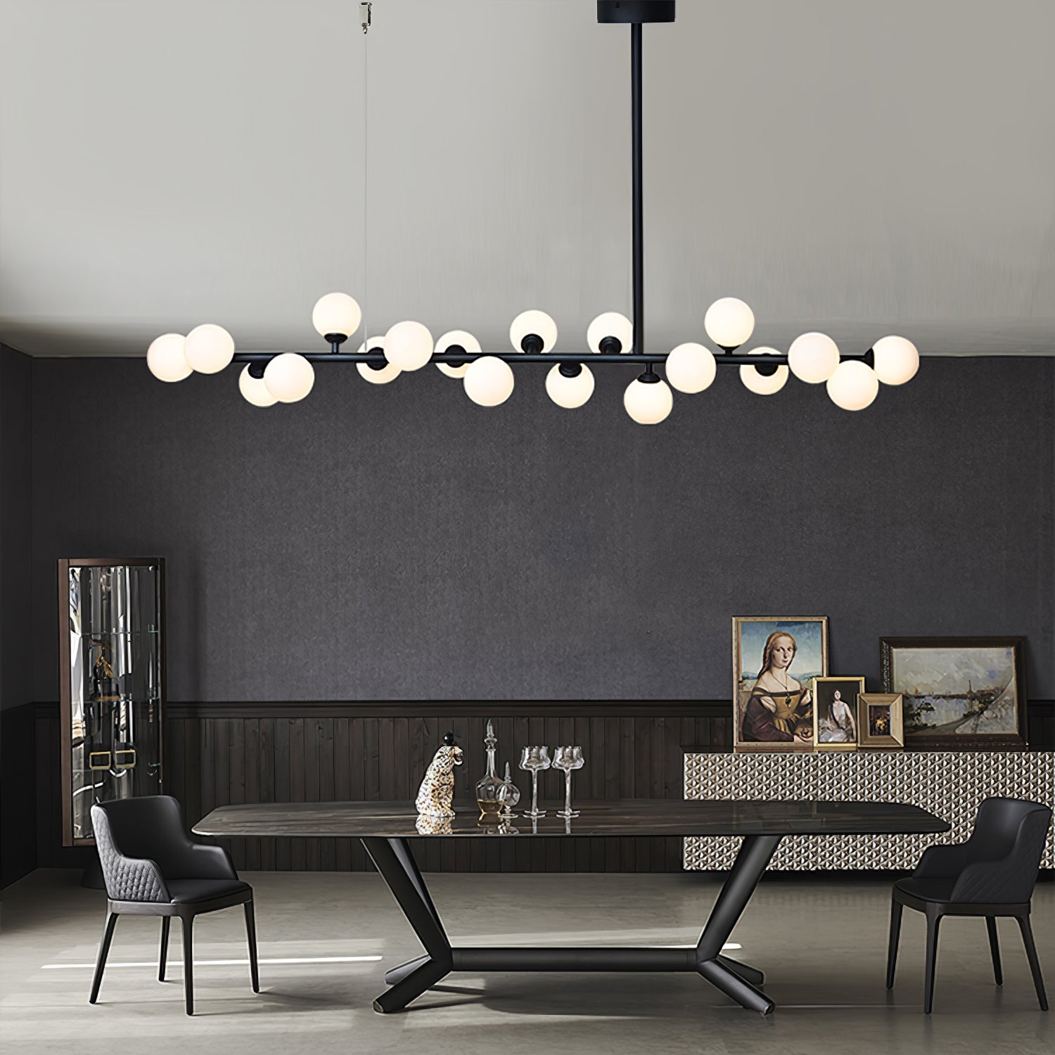 Modern Linear Balls Chandelier - Sleek Crystal Pendant Lighting Fixture for Dining Room, Kitchen Island & Living Room Decor