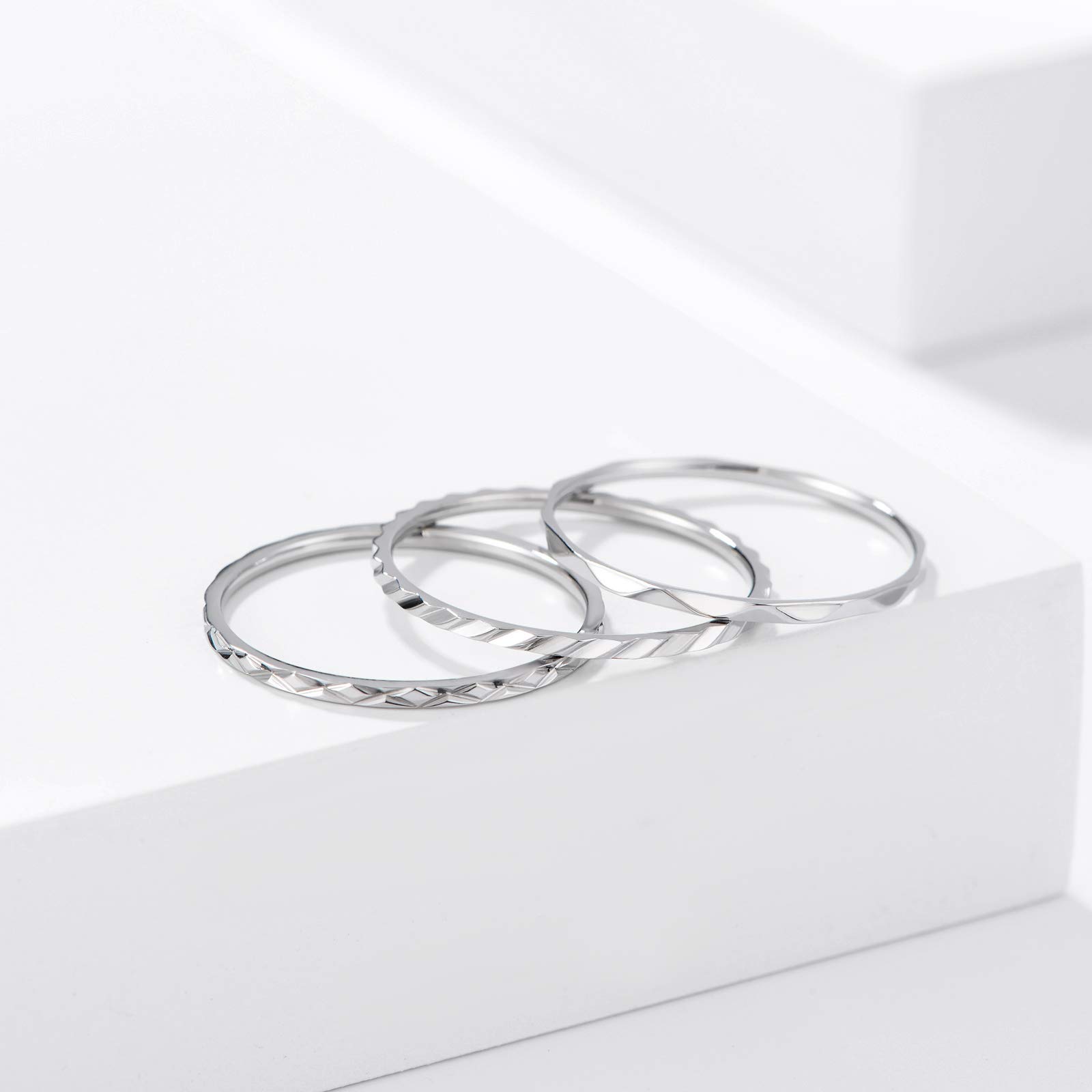 KAZITSAN 3pc Stainless Steel Stacking Rings for Women & Men - Silver/Rose Gold Wedding Bands, Perfect for Daily Wear & Gifts