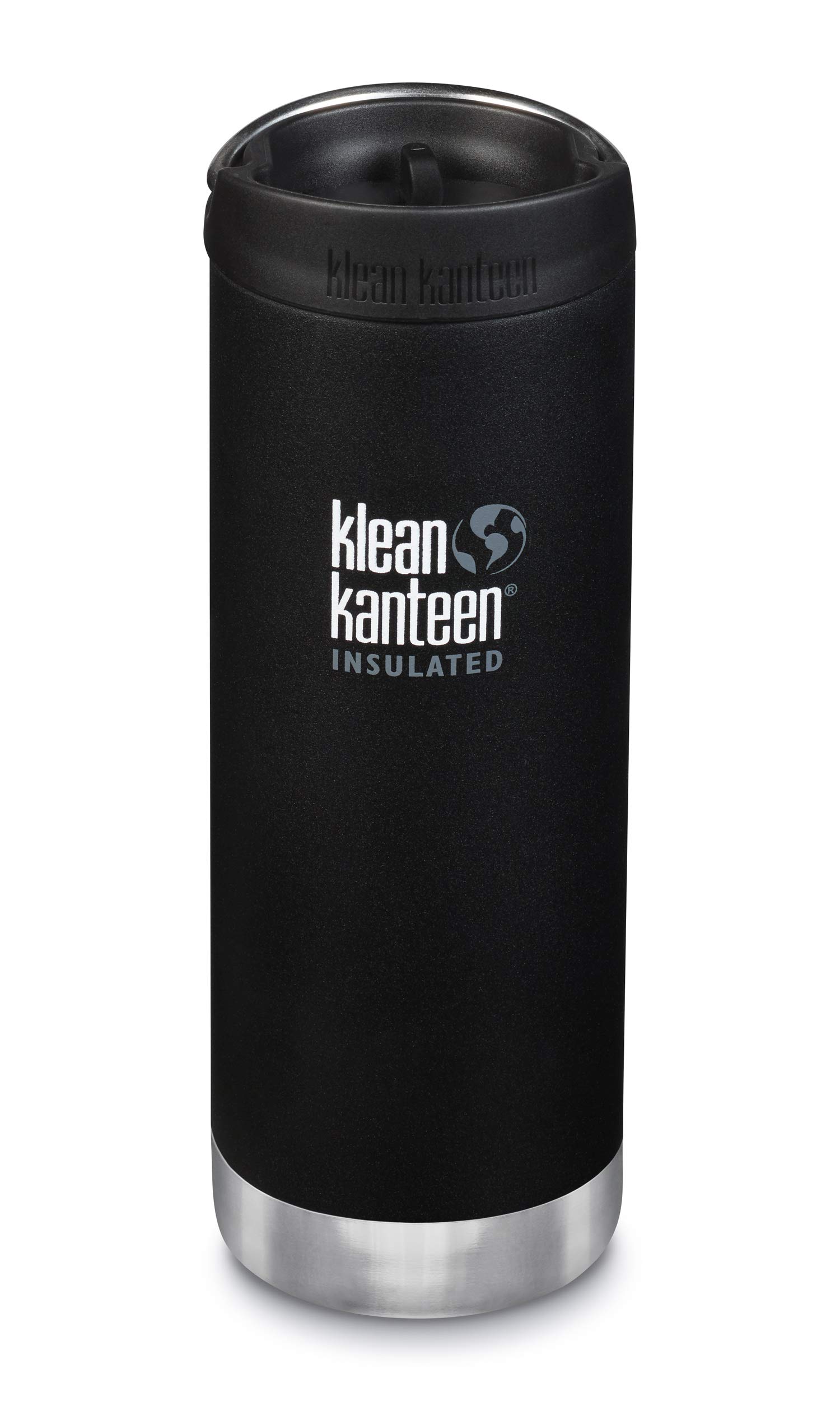 Klean Kanteen TKWide 473ml (16oz) Insulated Stainless Steel Water Bottle with Cafe Cap 2.0 - Shale Black | Leakproof, BPA-Free | Perfect for Hiking, Gym & Office Use