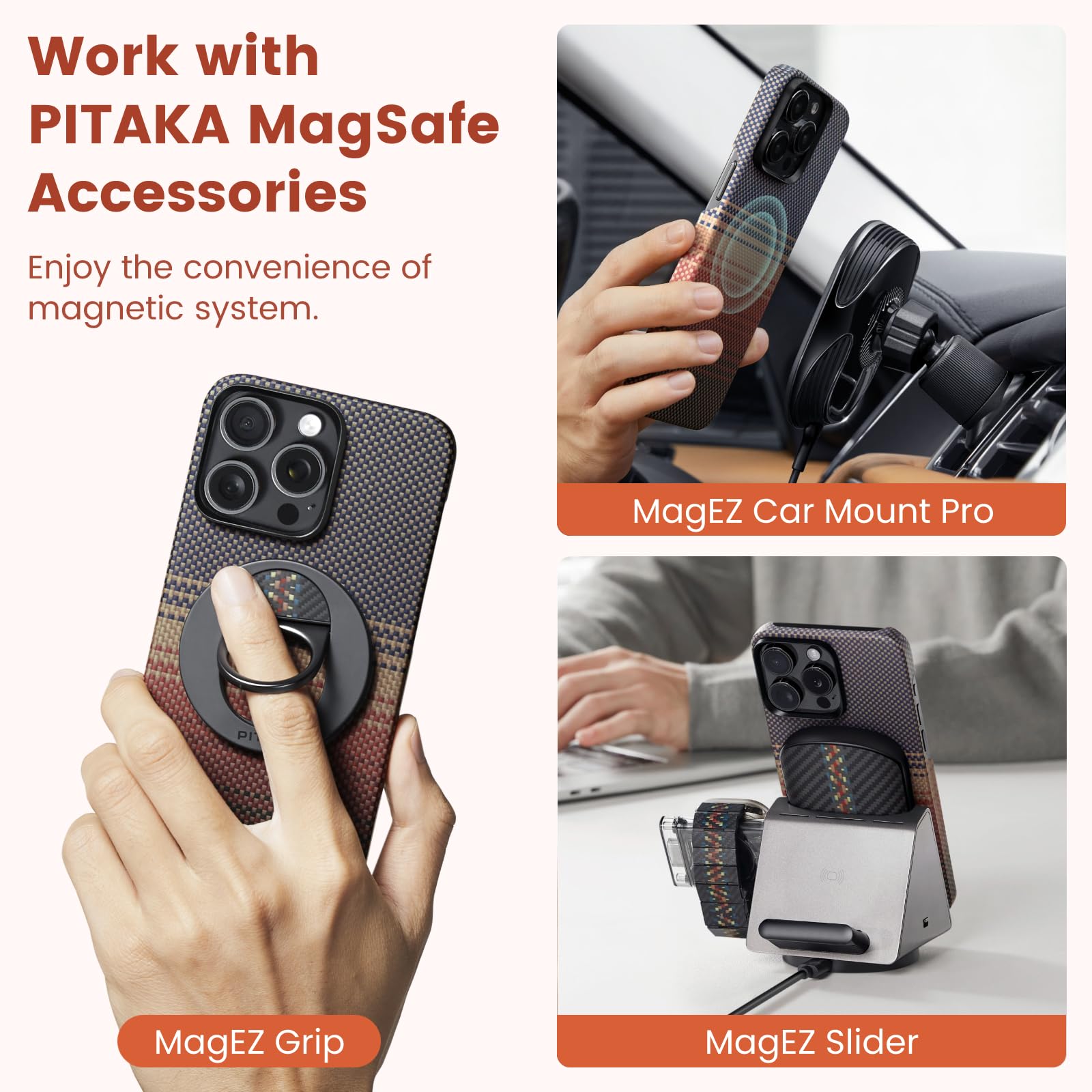 Pitaka MagEZ Case 5 for iPhone 15 Pro Max - Ultra Slim 1500D Aramid Fiber Case with MagSafe Compatibility | 6.7 Inch Protective Cover with Caseless Feel | Sunset Color | Perfect for Work, Travel & Everyday Use
