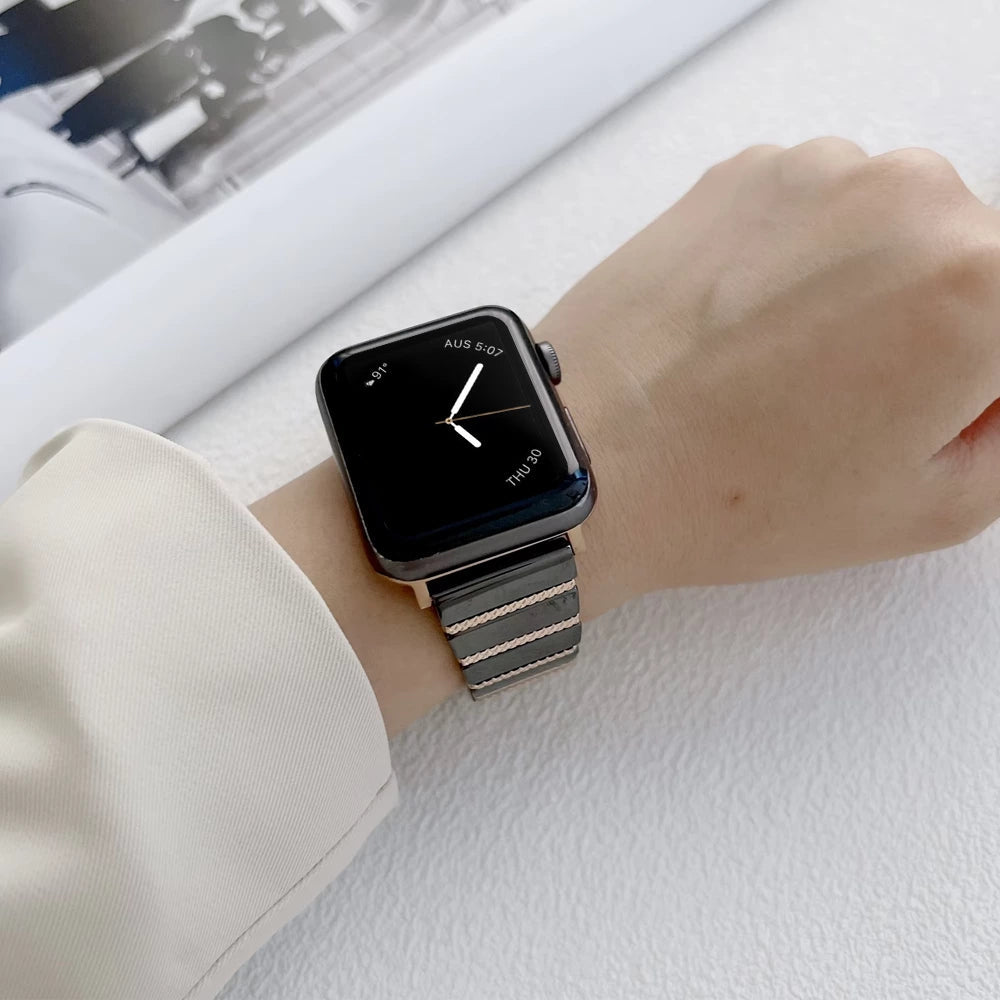 CeramiChic Elegant Ceramic Apple Watch Band for Women - Stylish & Durable Smartwatch Accessory for Workouts, Office & Everyday Wear
