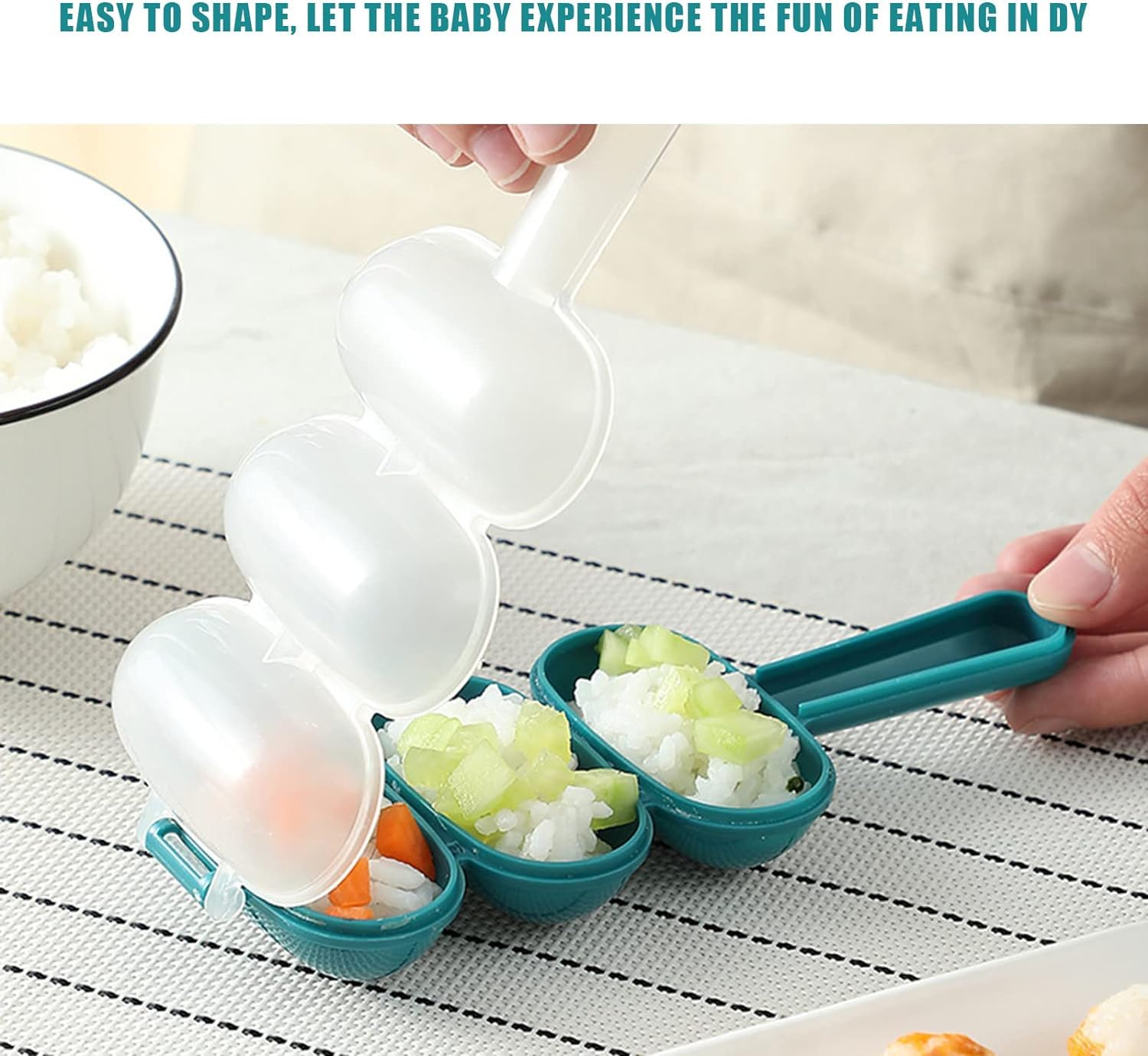 Blue Rice Ball Shaker and Mold - DIY Sushi Maker Kit for Kids, Bento Lunch Decorations, Japanese Onigiri & Rice Ball Press Tool for Home Cooking and Party Food Prep