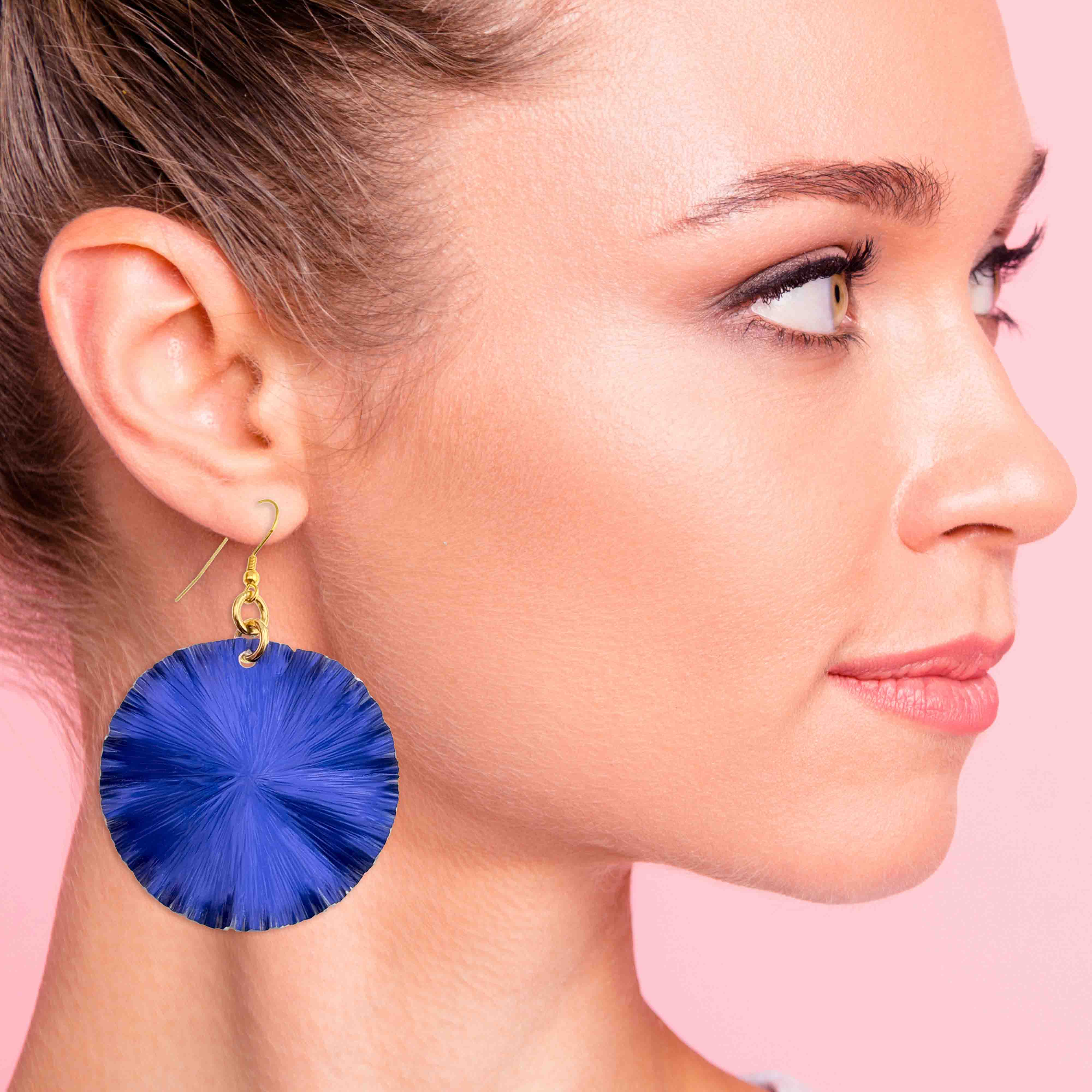 Cobalt Blue Anodized Aluminum Lily Pad Leaf Earrings for Women – Boho Chic Statement Jewelry for Parties, Weddings & Everyday Wear