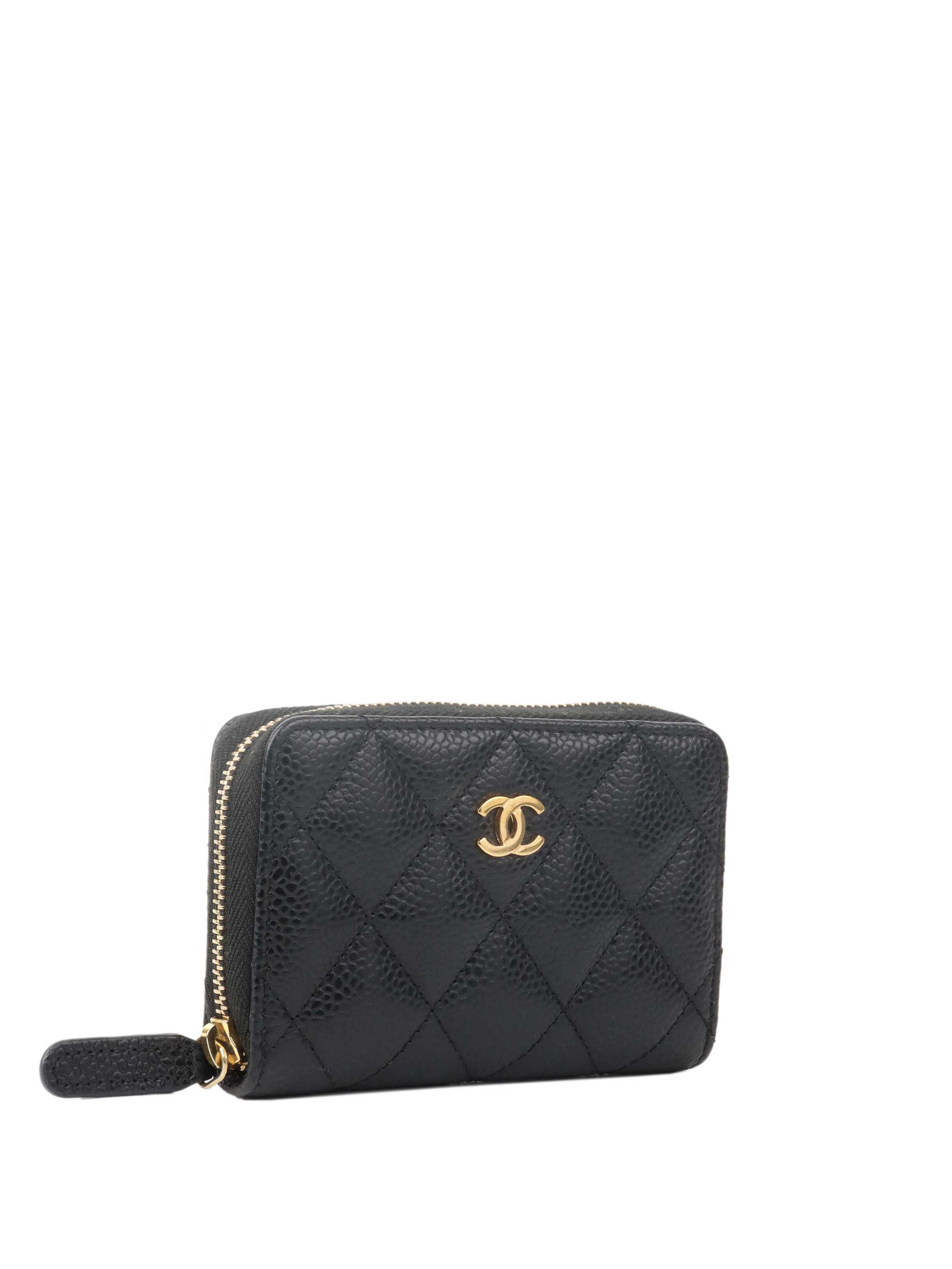 Chanel Black Caviar Leather Zip Around Card Holder Wallet for Women - Perfect for Everyday Use, Travel & Gift Giving