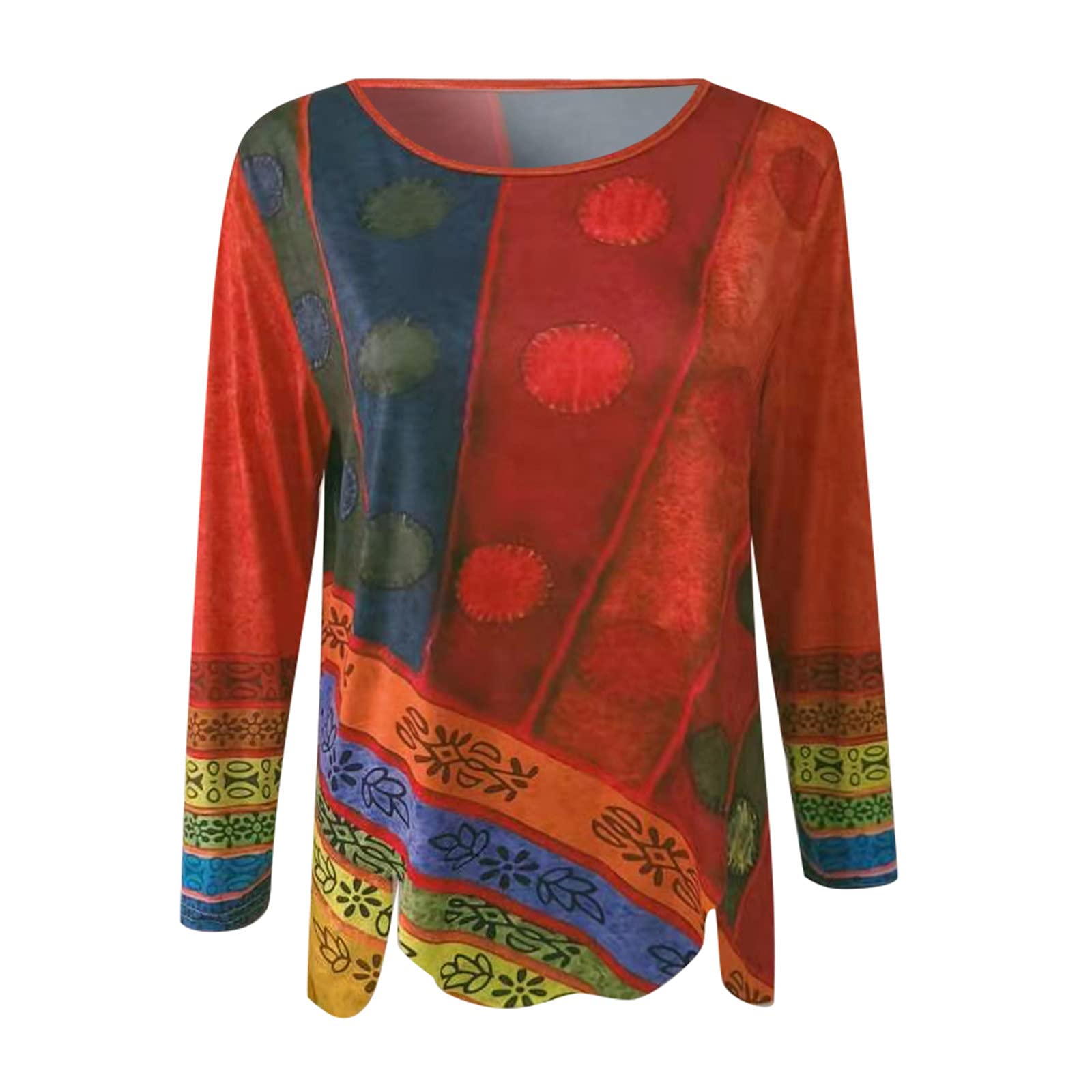 Women's Long Sleeve Casual Shirts - Loose Fit Crewneck Tops with Beautiful Prints for Tall Women | Perfect for Everyday Wear, Office Outfits & Fall Layering