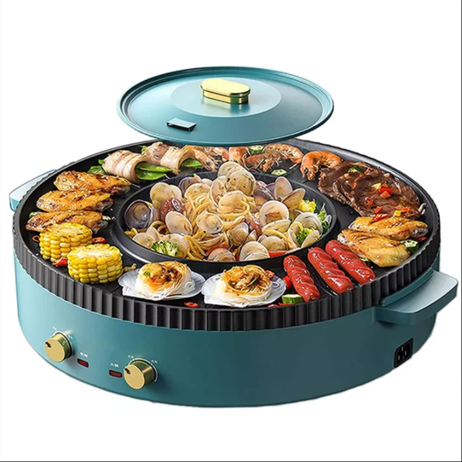 2-in-1 Electric Grill & Hot Pot with Dual Temperature Control - Fast Heating Indoor Grill Pan for 3-12 People - Perfect for Family Dinners, Parties & Camping Trips