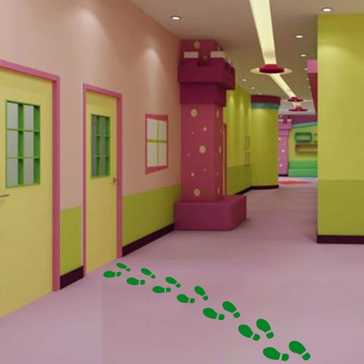 40-Piece Green Kids Footprint Stickers - Non-Slip Floor & Wall Decals for Stairs, Direction Guides - Perfect for St. Patrick's Day Decor & Child Safety (20 Pairs)