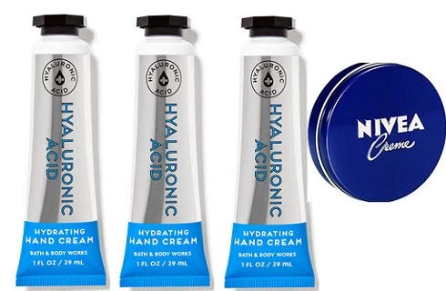 Bath and Body Works 3-Pack Hyaluronic Acid Hydrating Hand Cream - 1 oz Travel Size Moisturizing Body Lotion for Dry Skin - Perfect for On-the-Go Hydration, Office, Gym & Travel Essentials