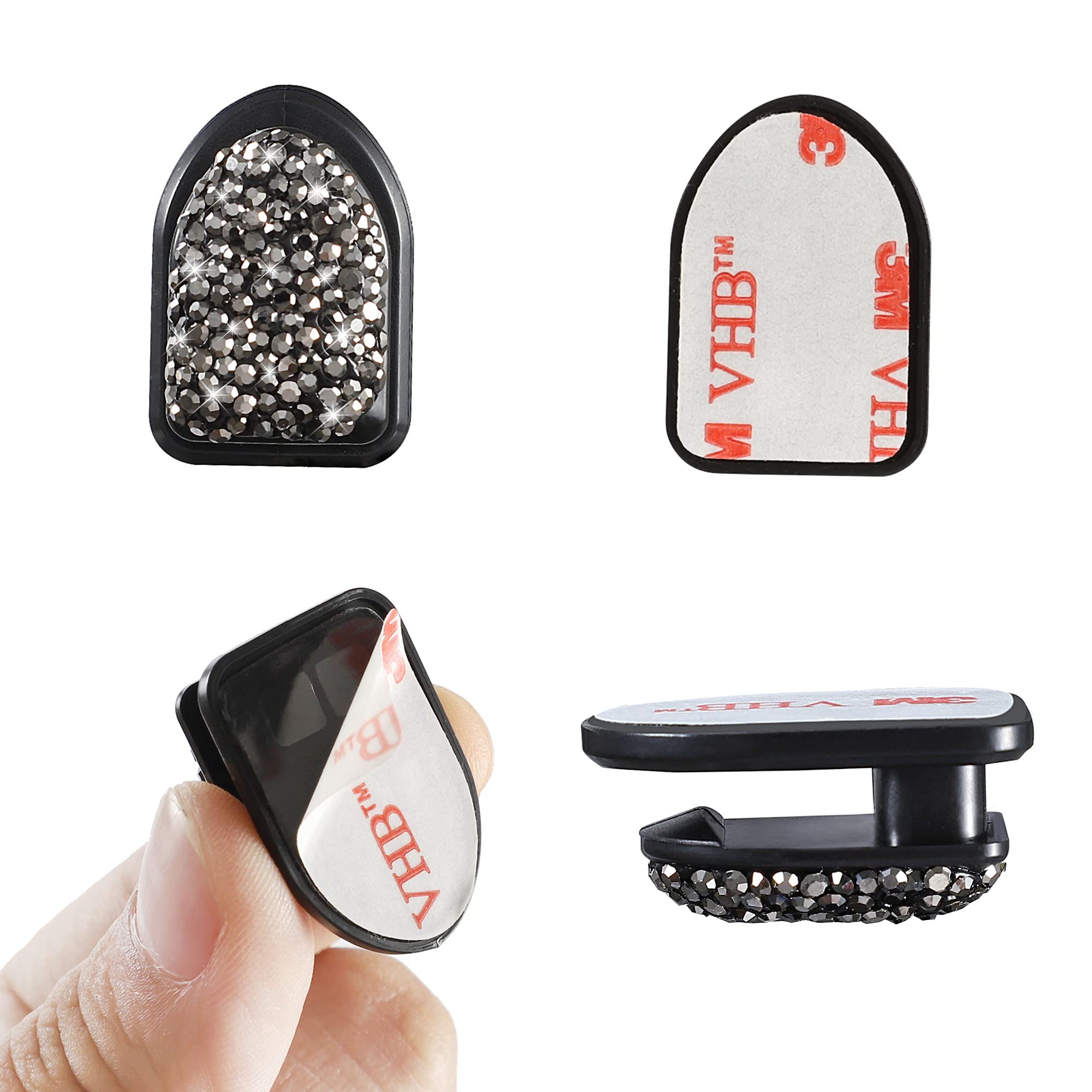 WINKA Bling Car Hooks 4pcs - Crystal Dashboard Hooks for Keys, Sunglasses & More - Universal Car Accessories with Diamond Design (Gray) - Perfect for Organizing Your Car Interior & Keeping Essentials Handy