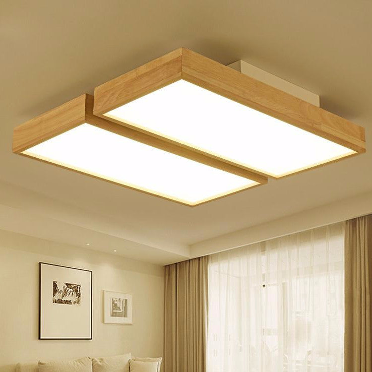 Modern Wooden Zen Rectangular Ceiling Light - Natural Bamboo Pendant Lamp for Living Room, Bedroom & Office - Relaxing Ambient Lighting for Meditation & Yoga Spaces