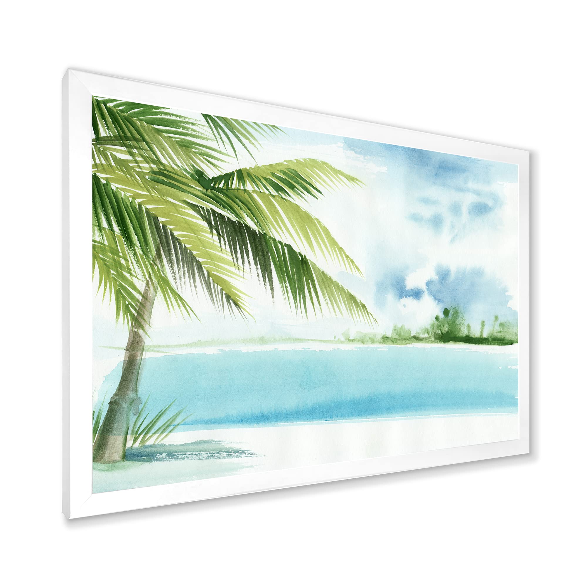 Palm Beach Resort At Dawn Nautical Coastal Framed Wall Art - Beach House Decor, Ocean Themed Living Room Painting, Coastal Bedroom Wall Decor
