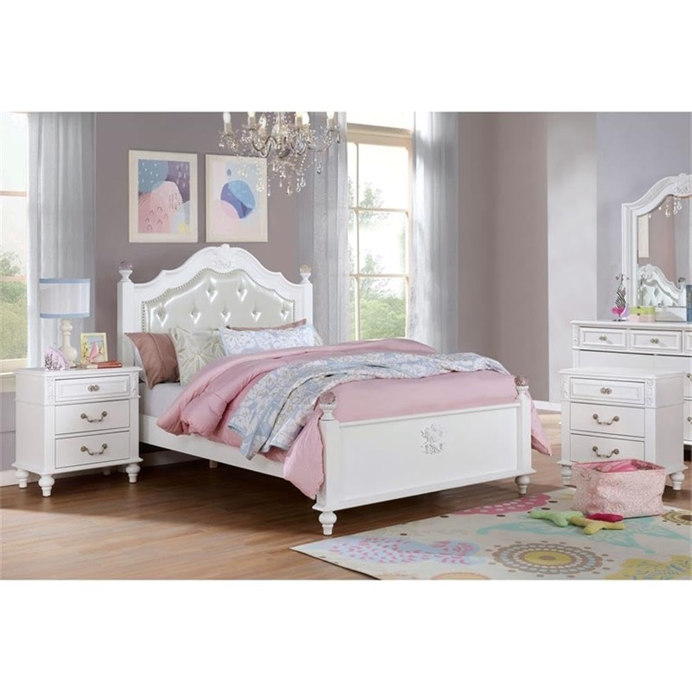 Furniture of America Mondu 3-Piece White Wood Bedroom Set - Full Size Bed Frame with 2 Nightstands for Modern Home Decor | Perfect for Master Bedroom, Guest Room & Apartment Living