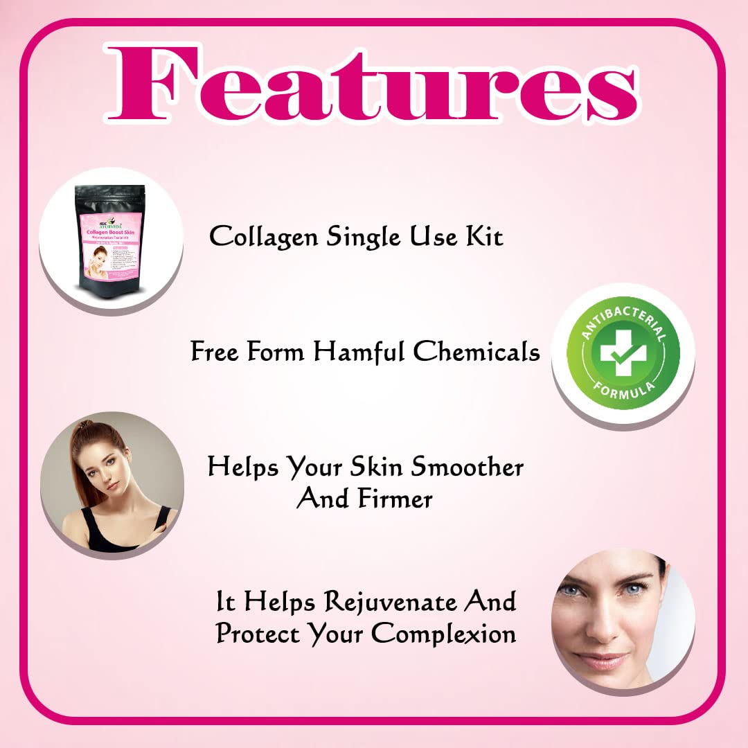 VEDICAYURVEDA Organic Collagen + Vitamin A Facial Kit - Lightens, Rejuvenates & Hydrates Skin | Single-Use Treatment for Dry & Aging Skin (50g) | Perfect for At-Home Spa Days & Anti-Aging Skincare Routine