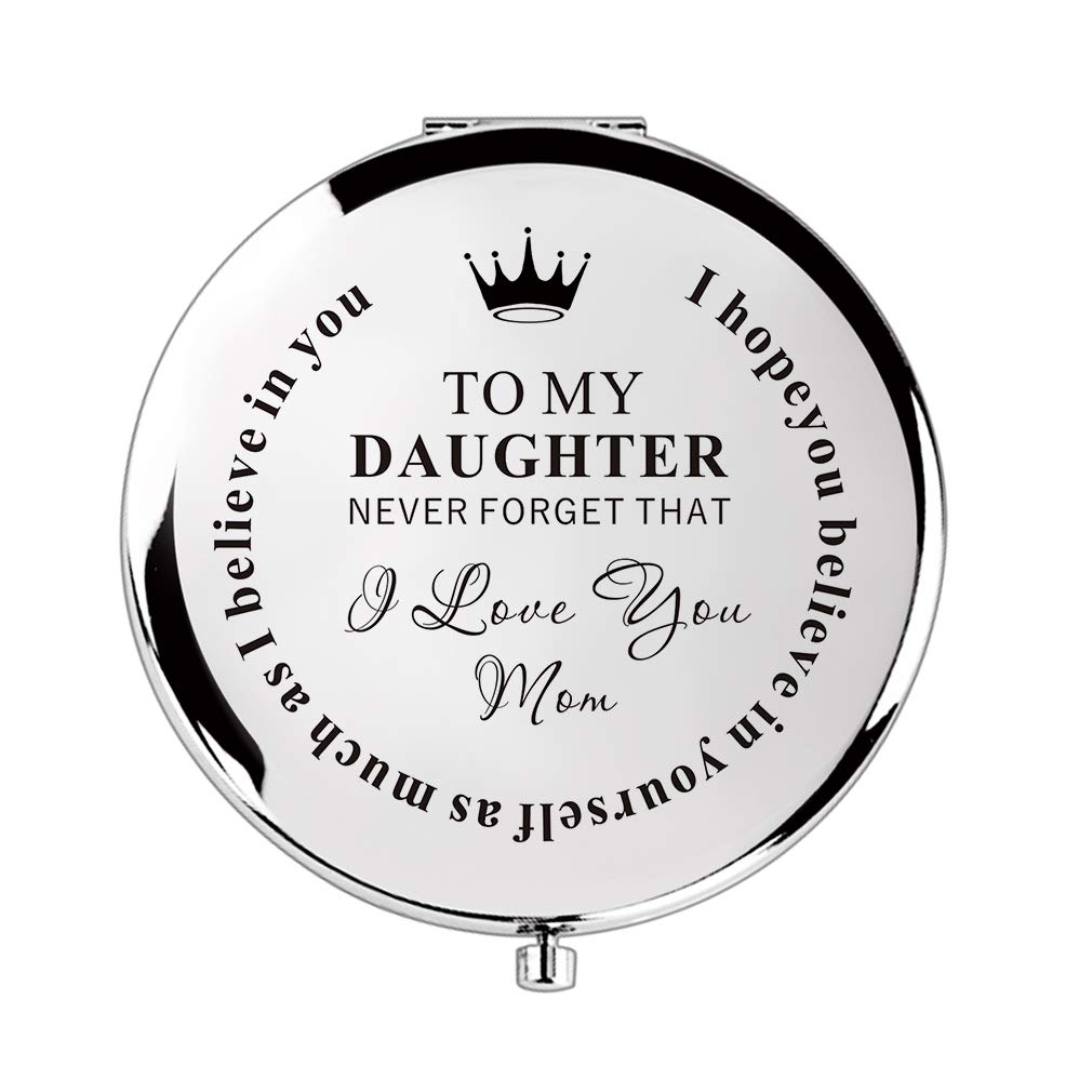 Unique Silver Compact Mirror Gift for Daughter from Mom - Birthday, Graduation, Christmas Present for Women - Engraved 'I Love You' - Perfect for Everyday Carry, Makeup Touch-Ups & Special Occasions