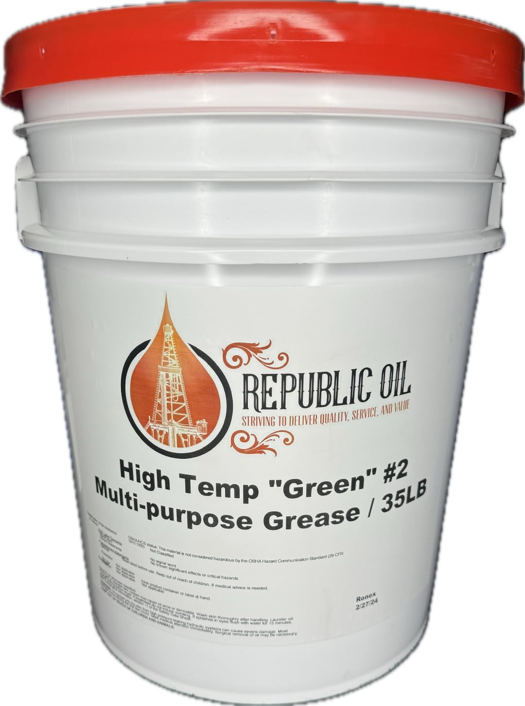 Republic Oil High Temp Green #2 Lithium Complex Multi-Purpose Grease - 35LB Pail | Extreme Pressure EP2 GC-LB Certified | Industrial & Automotive Use | Compare to Mobil Roxex MP | Ideal for Heavy-Duty Equipment, Construction Machinery & High-Temperature Applications