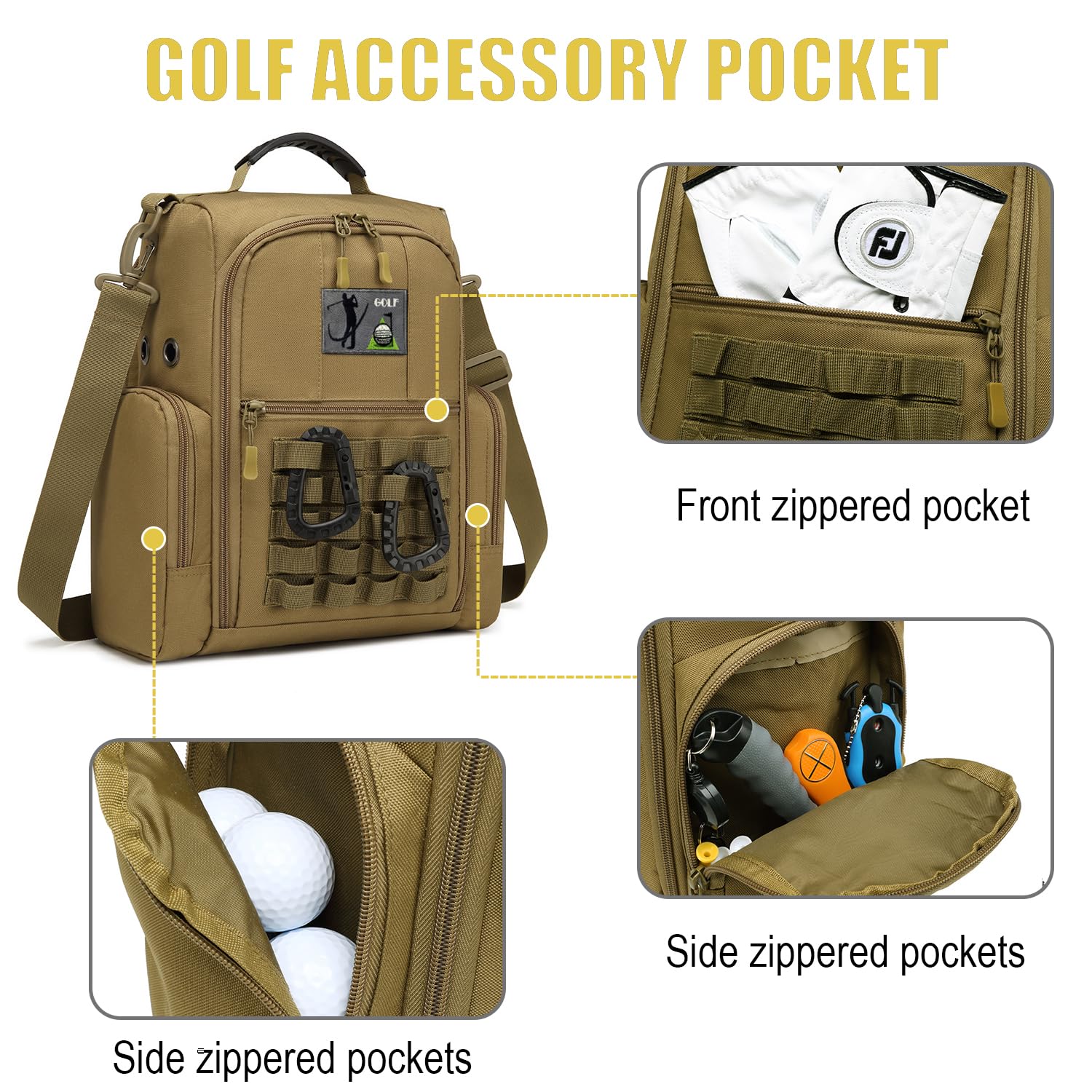 Premium Zippered Golf Shoe Travel Bag with Ventilation & Multiple Pockets - Durable Shoe Carrier for Golf Accessories (Brown) - Perfect for Golf Tournaments, Travel & Gym Storage