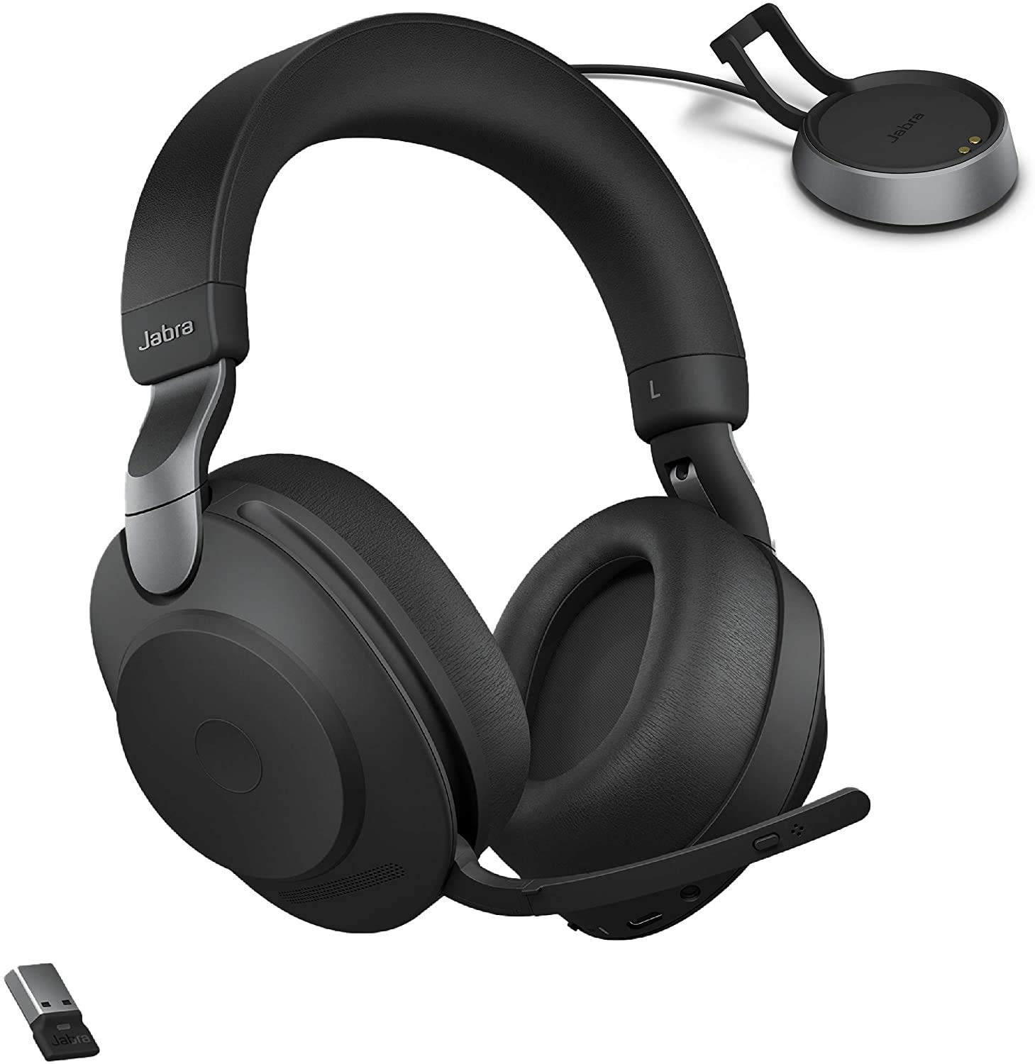 Jabra Evolve2 85 UC-Optimized Wireless Headset with USB-C & Charging Stand | Advanced Noise-Cancelling Mic, All-Day Battery | Perfect for Remote Work, Video Calls & Office Use - Black