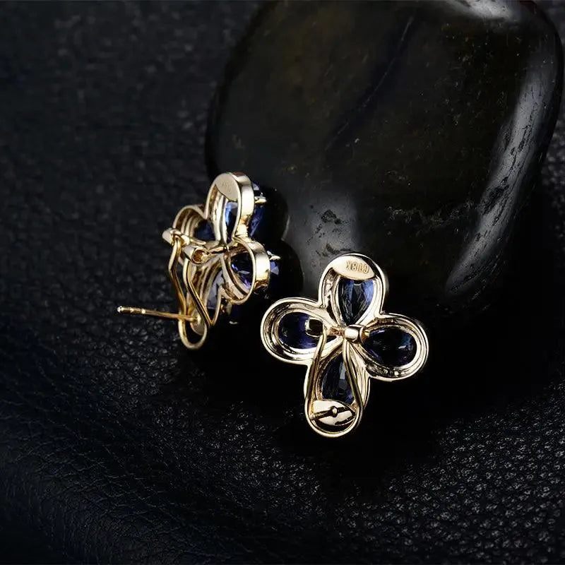 14k Real Yellow Gold Tanzanite & Natural Diamond Pear Stud Earrings 7x9mm for Women | Wedding, Party, Anniversary Gift | Elegant Jewelry for Special Occasions